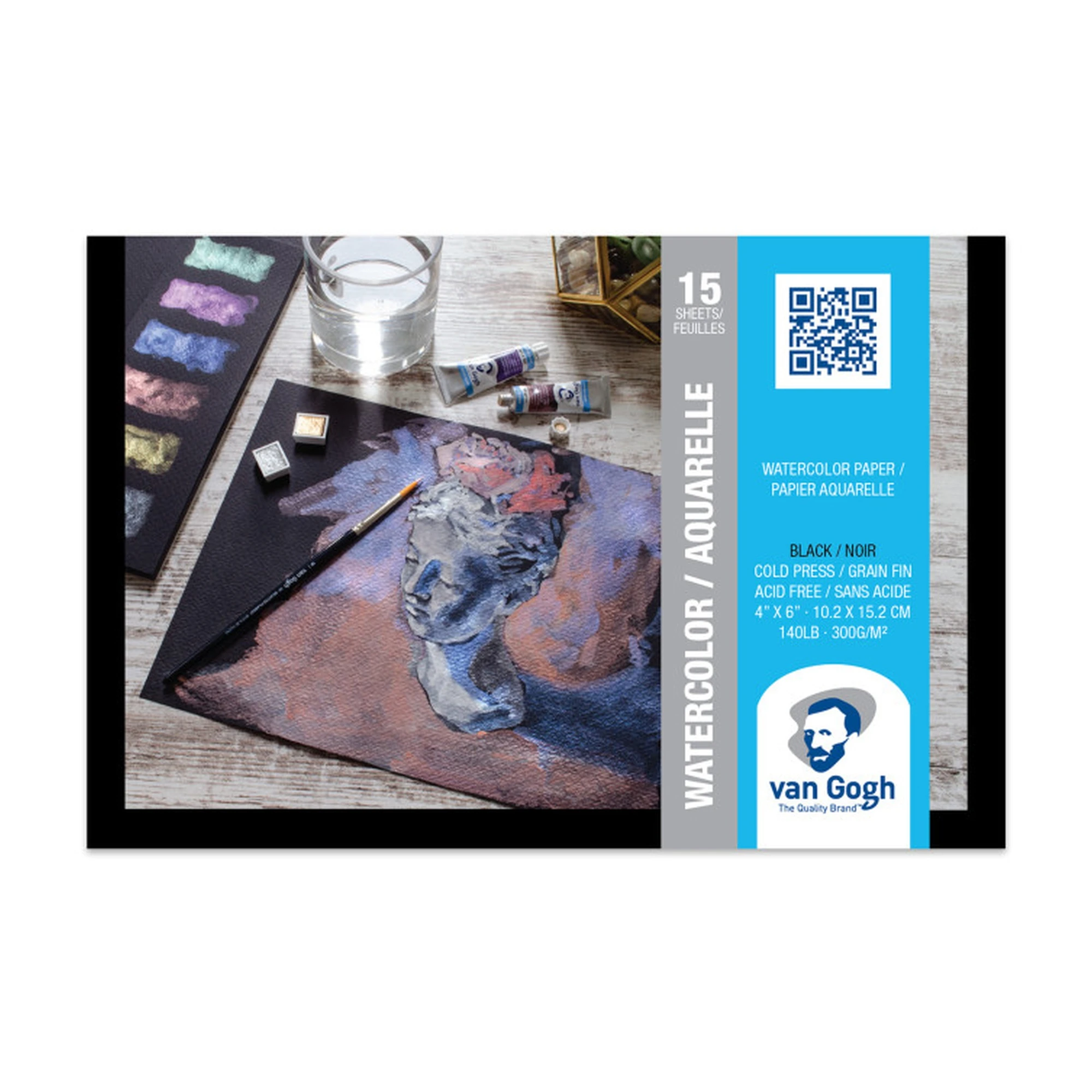 Black Cold Press Watercolor Paper Pad, 4 x 6 in., 15 Sheets