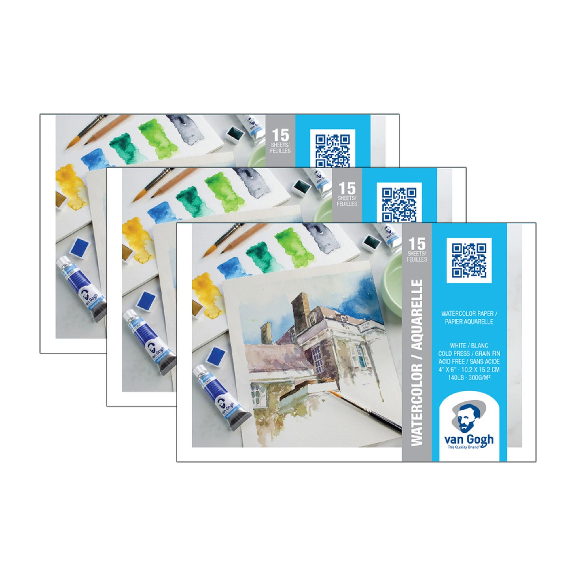 Cold Press Watercolor Paper Pad, 4 x 6 Inches, 15 Sheets, Pack of 3