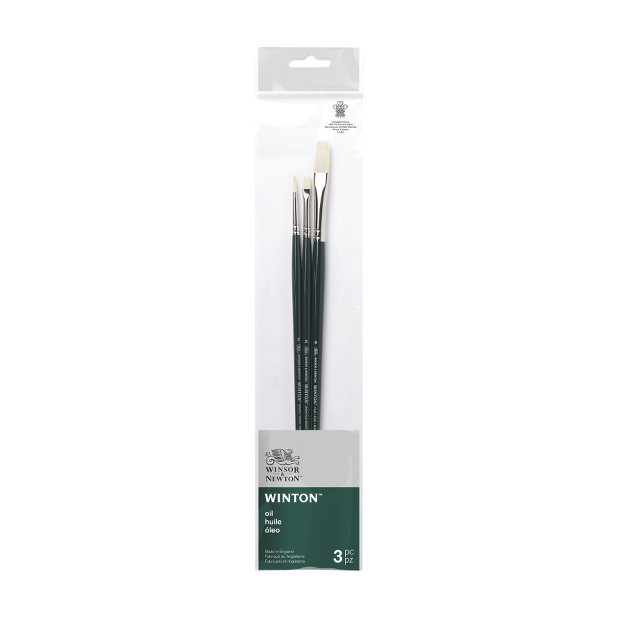 Long-Handle Oil Paint Brush Set, 3 Pieces