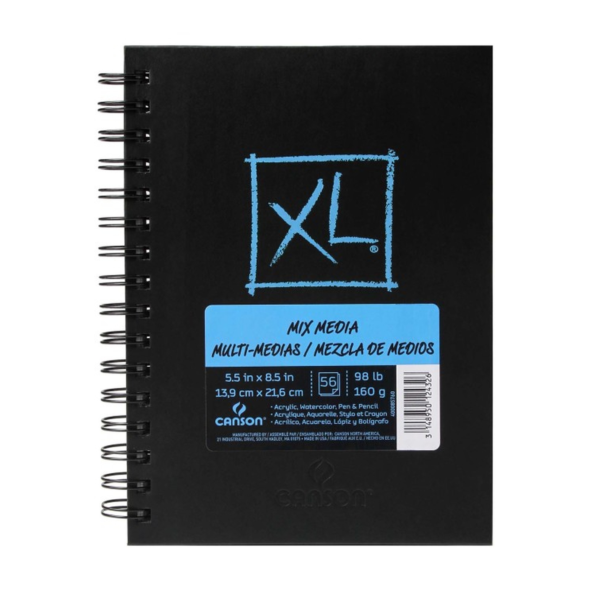 XL Mixed Media Art Book with Wire Binding, 60 Sheets, 5.5 x 8.5 Inches