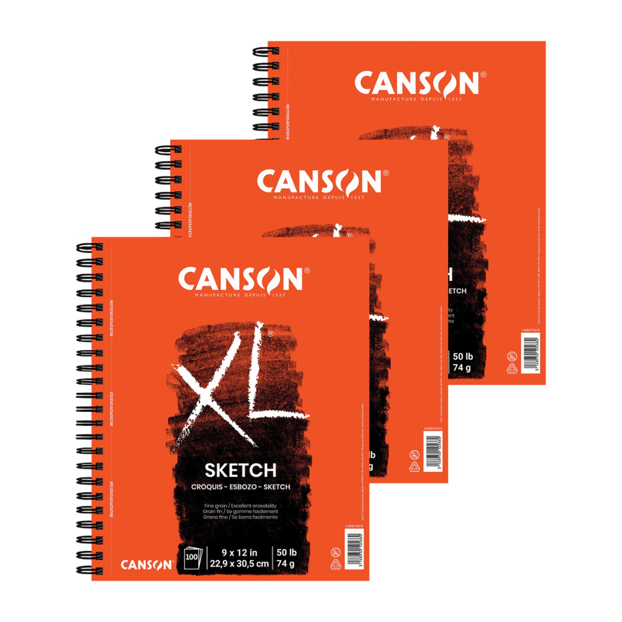 XL Series Side-Wire Sketch Pad, 100 Sheets, 9 x 12 in., Pack of 3