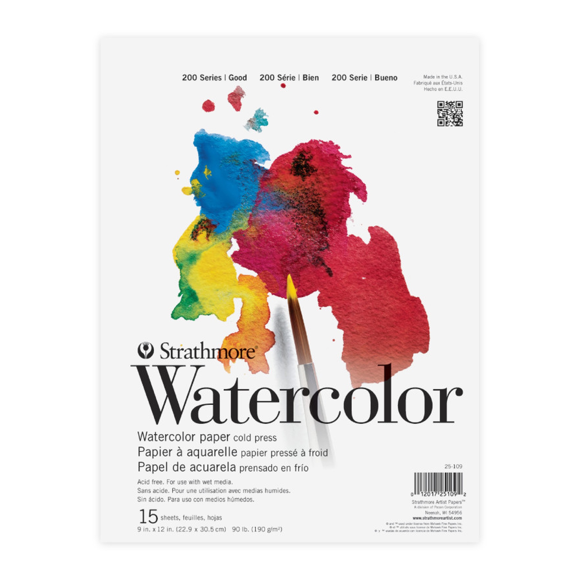 200 Series Watercolor Pad, 9 x 12 Inches, 15 Sheets