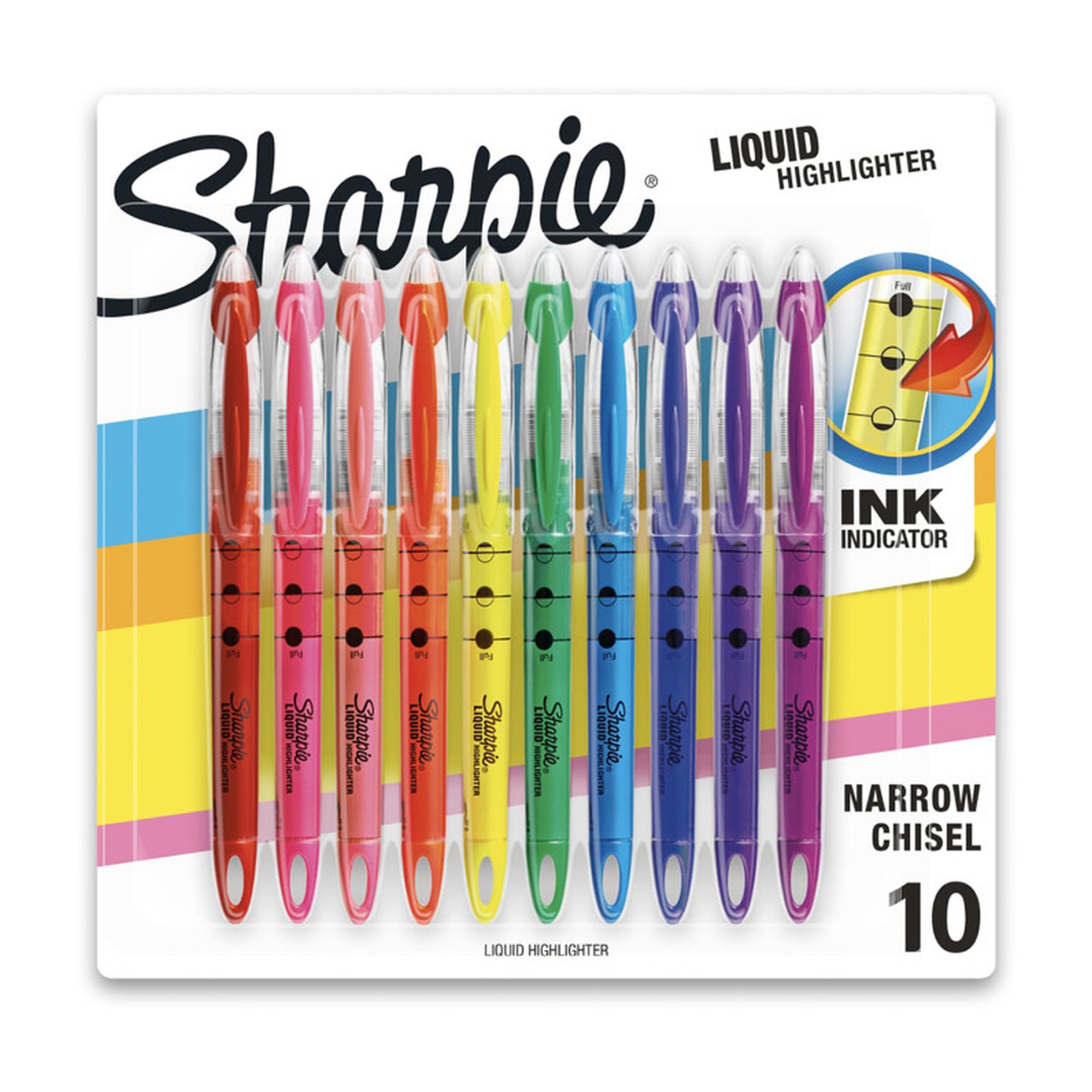 Liquid Chisel Tip Highlighters, Assorted Colors, 10 Pack