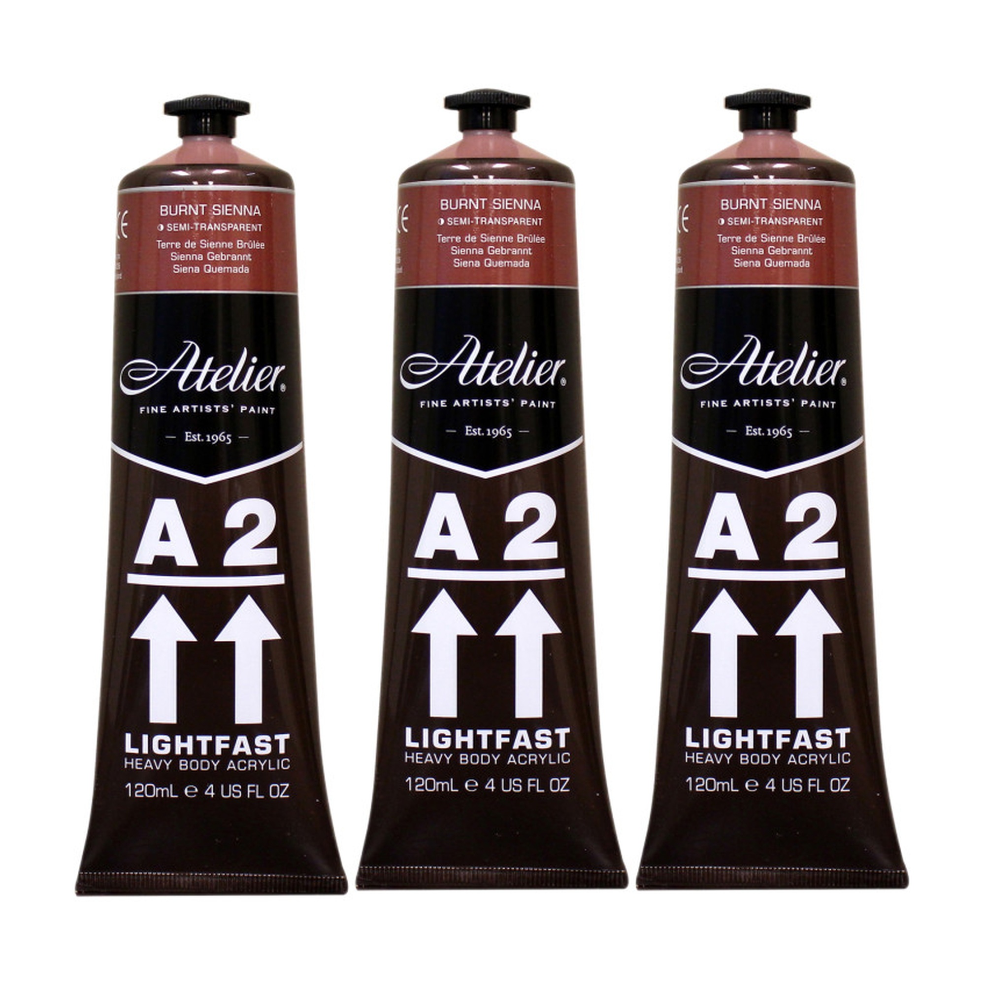 Heavy Body Lightfast Acrylic Paint, Burnt Sienna, 4 oz. Tubes, Pack of 3