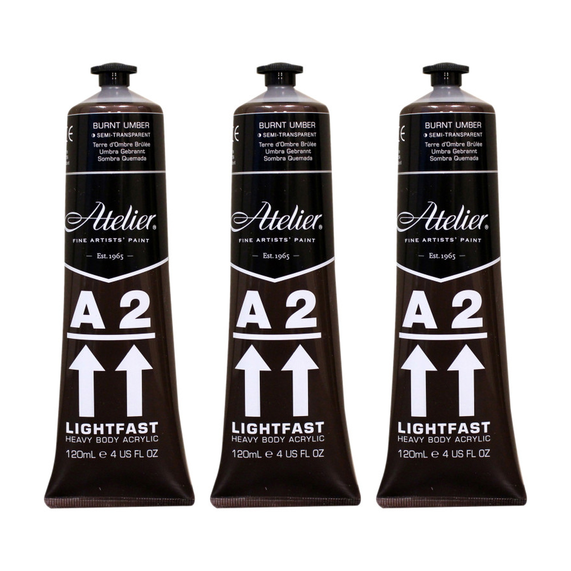 Heavy Body Lightfast Artist Acrylic Paint, Burnt Umber, 4 oz. Tubes, Pack of 3