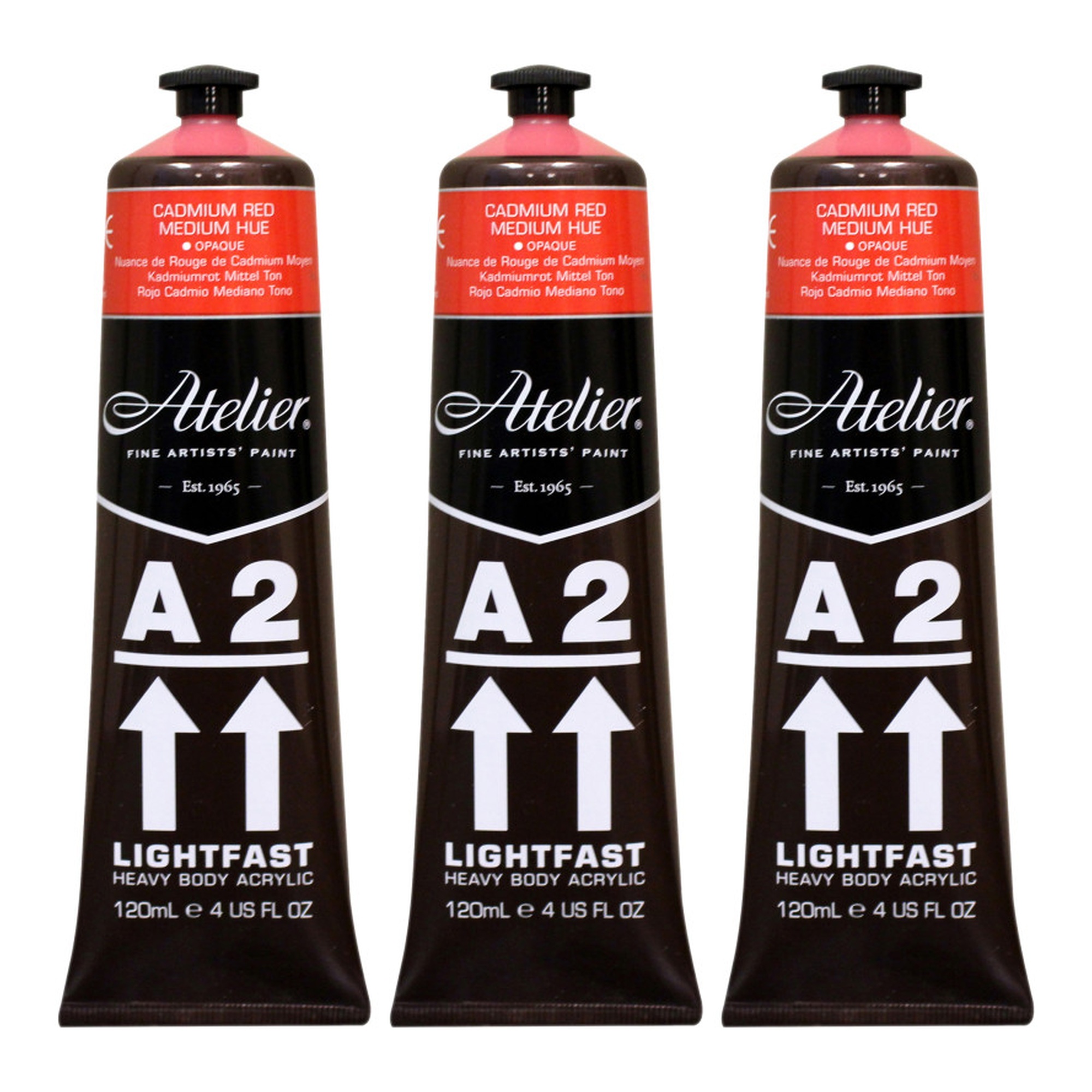 Heavy Body Lightfast Artist Acrylic Paint, Cadmium Red Medium Hue, 4 oz., Pack of 3