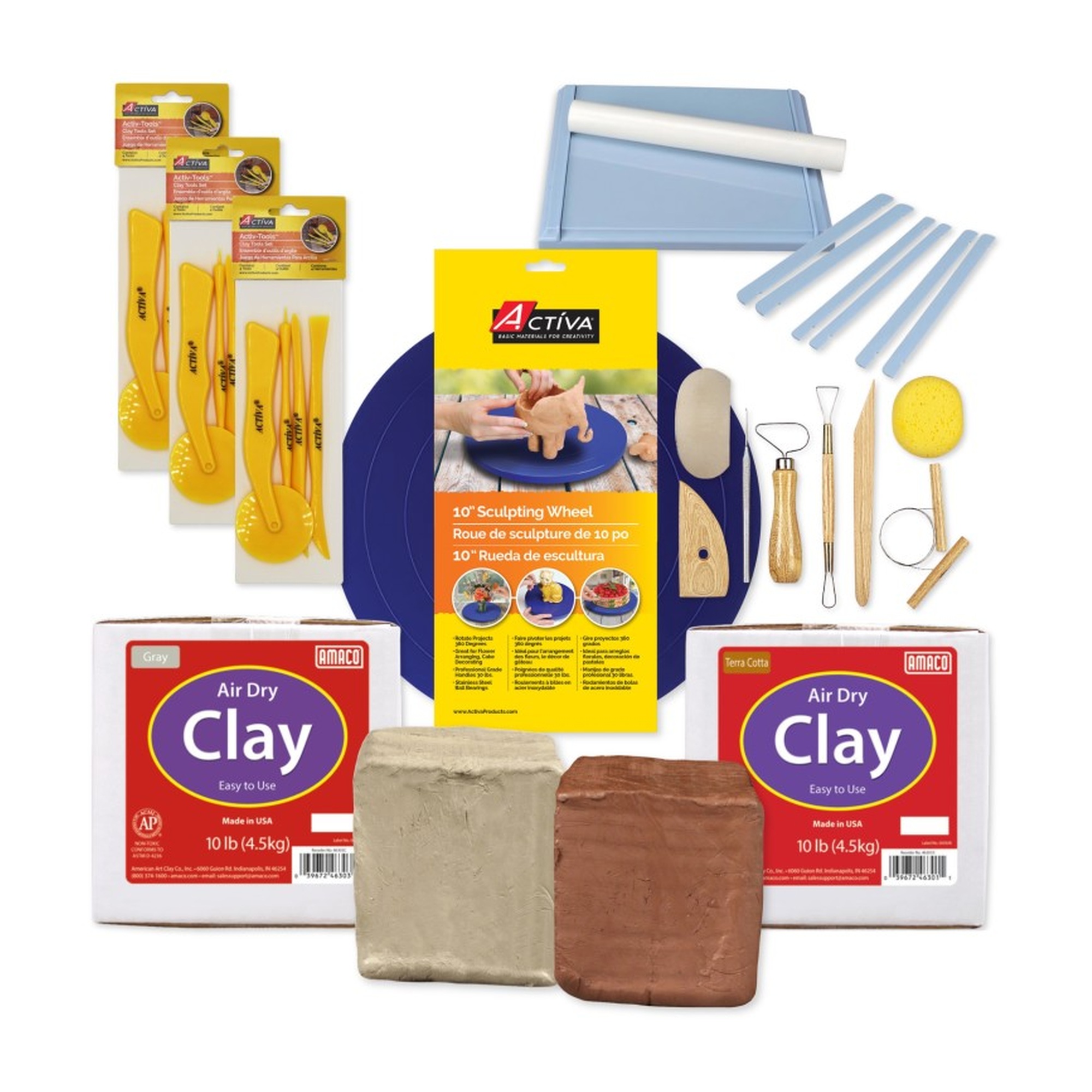 Air-Dry Clay Sculpting Kit with Wheel, Roller and Tools