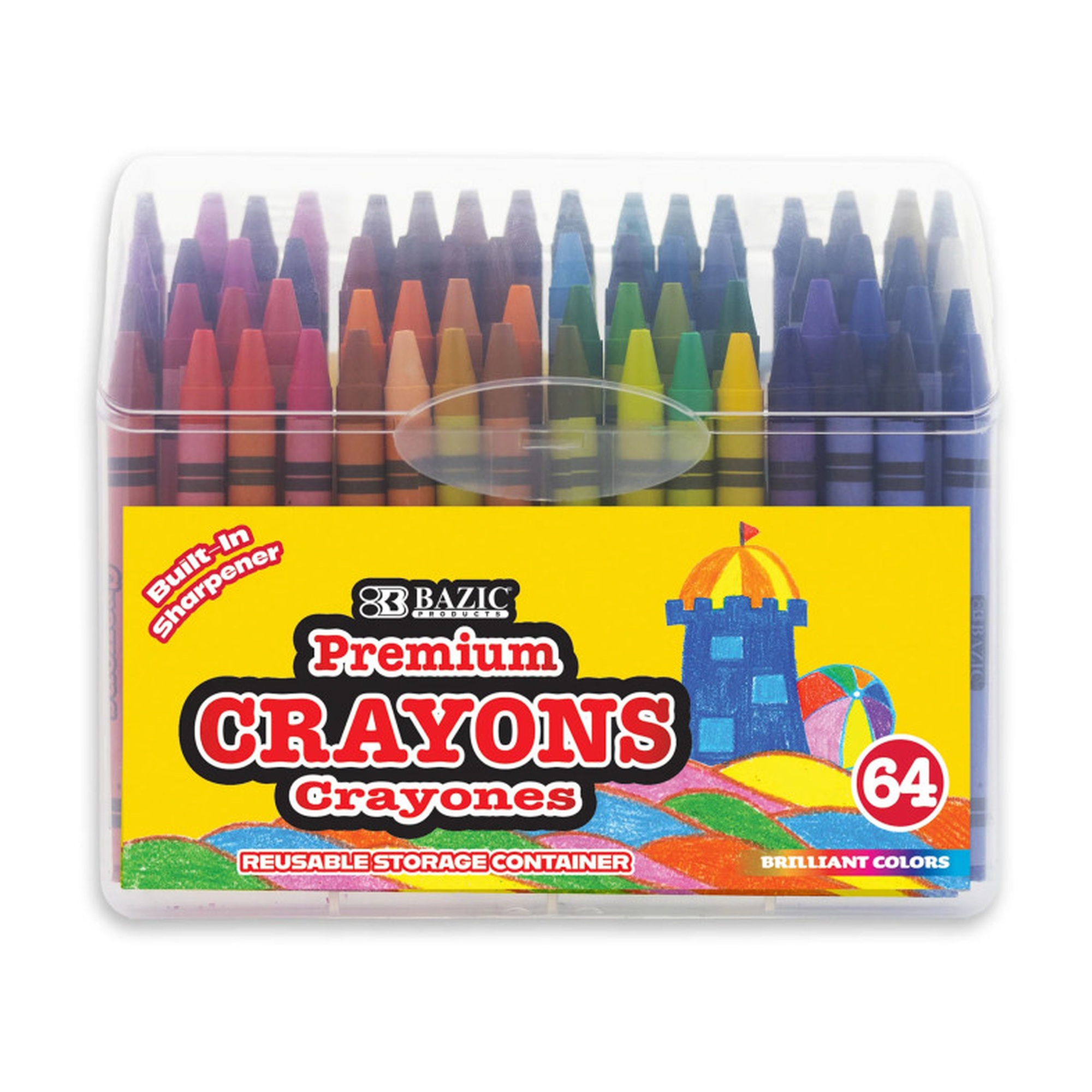 64-Color Paraffin Wax Crayon Set with Sharpener