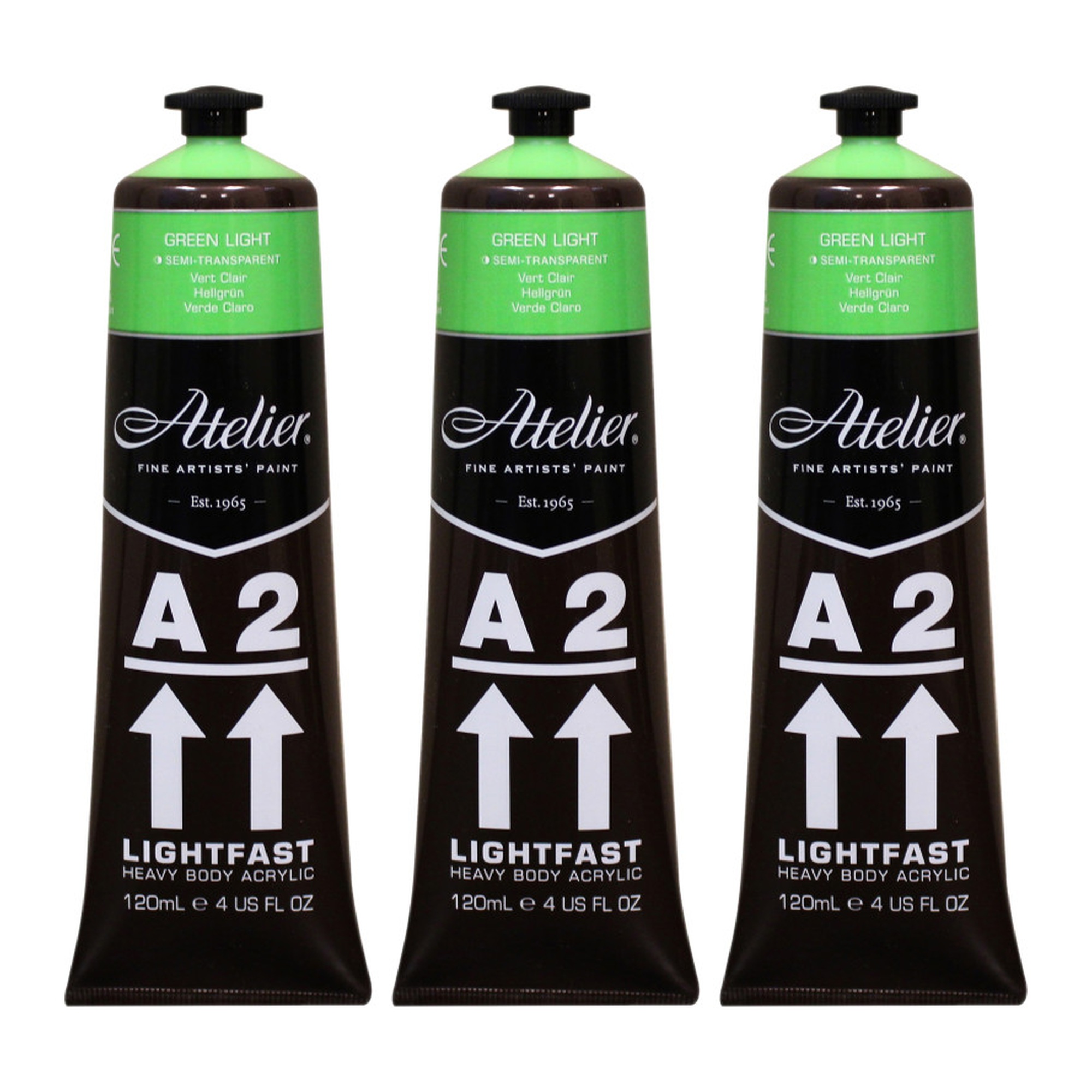 A2 Heavy Body Lightfast Acrylic Paint, Green Light, 4 oz., Pack of 3