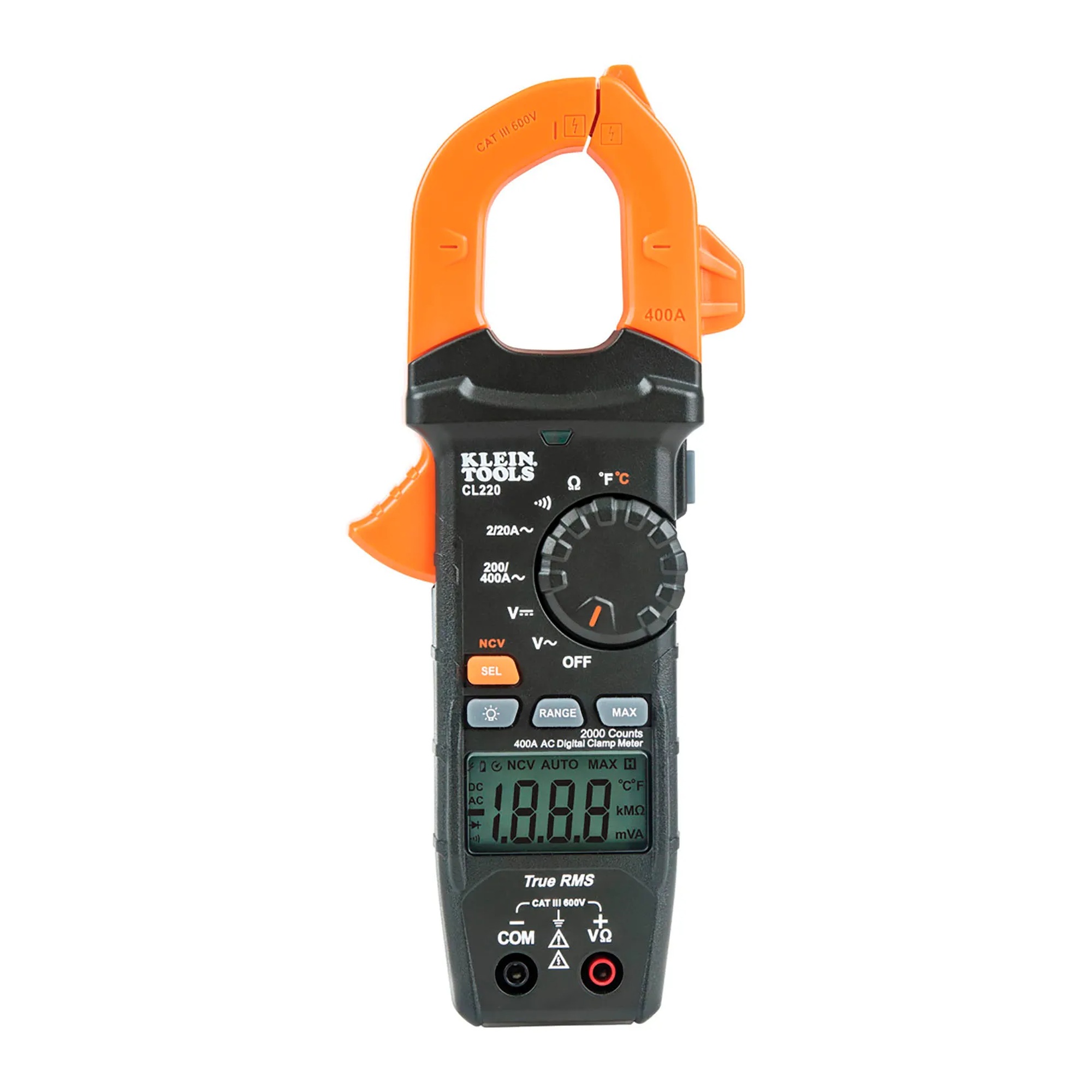 Digital clamp meter with clamp jaw and backlit display