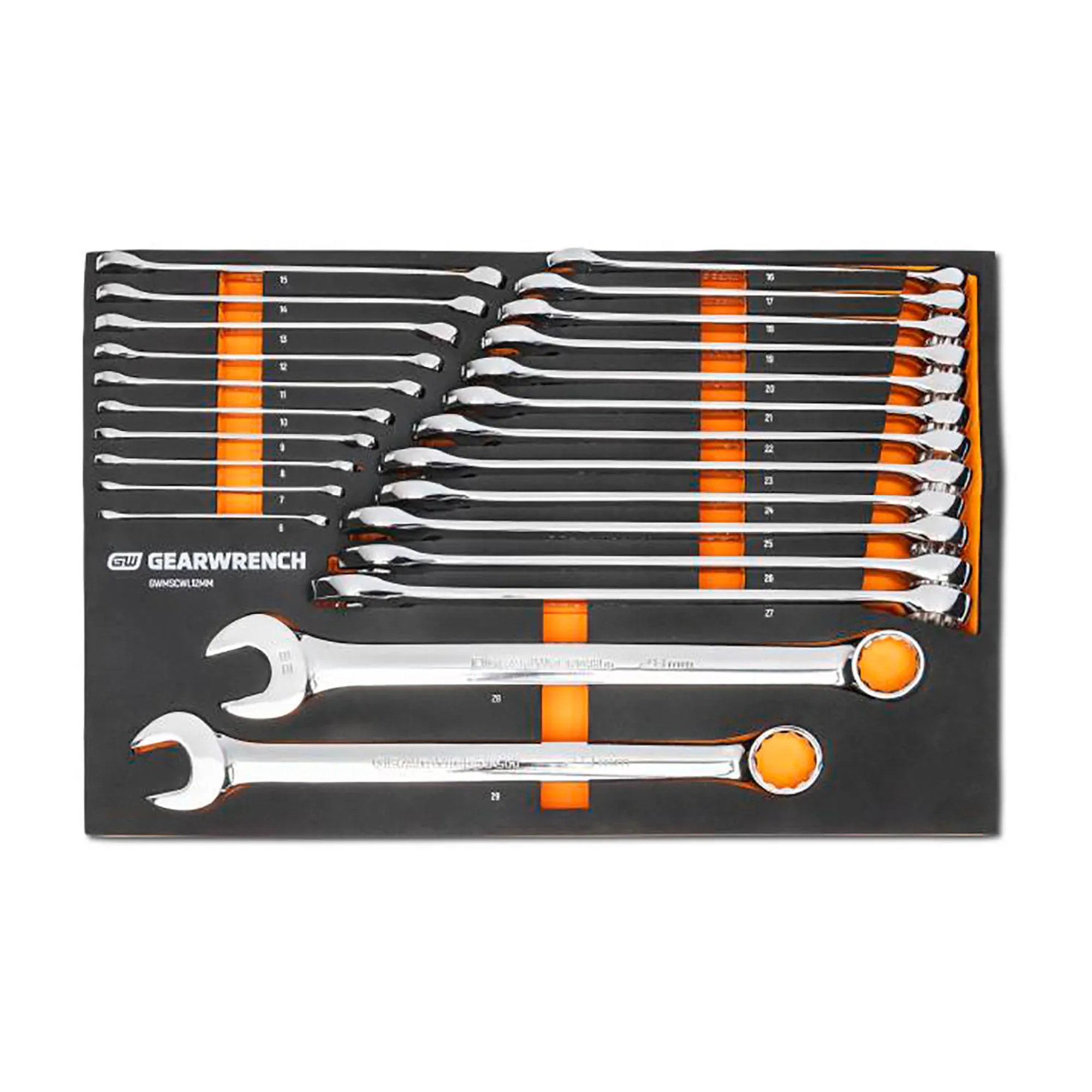 24-Piece Metric 12-Point Long-Pattern Combination Wrench Set with Foam Tray