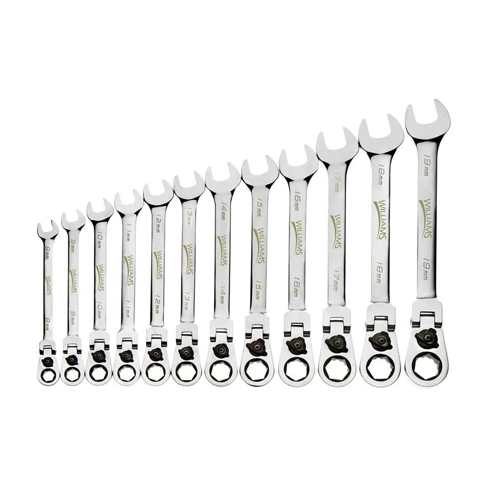12-Piece 12-Point Flex-Head Reversible Ratcheting Combination Wrench Set, Chrome