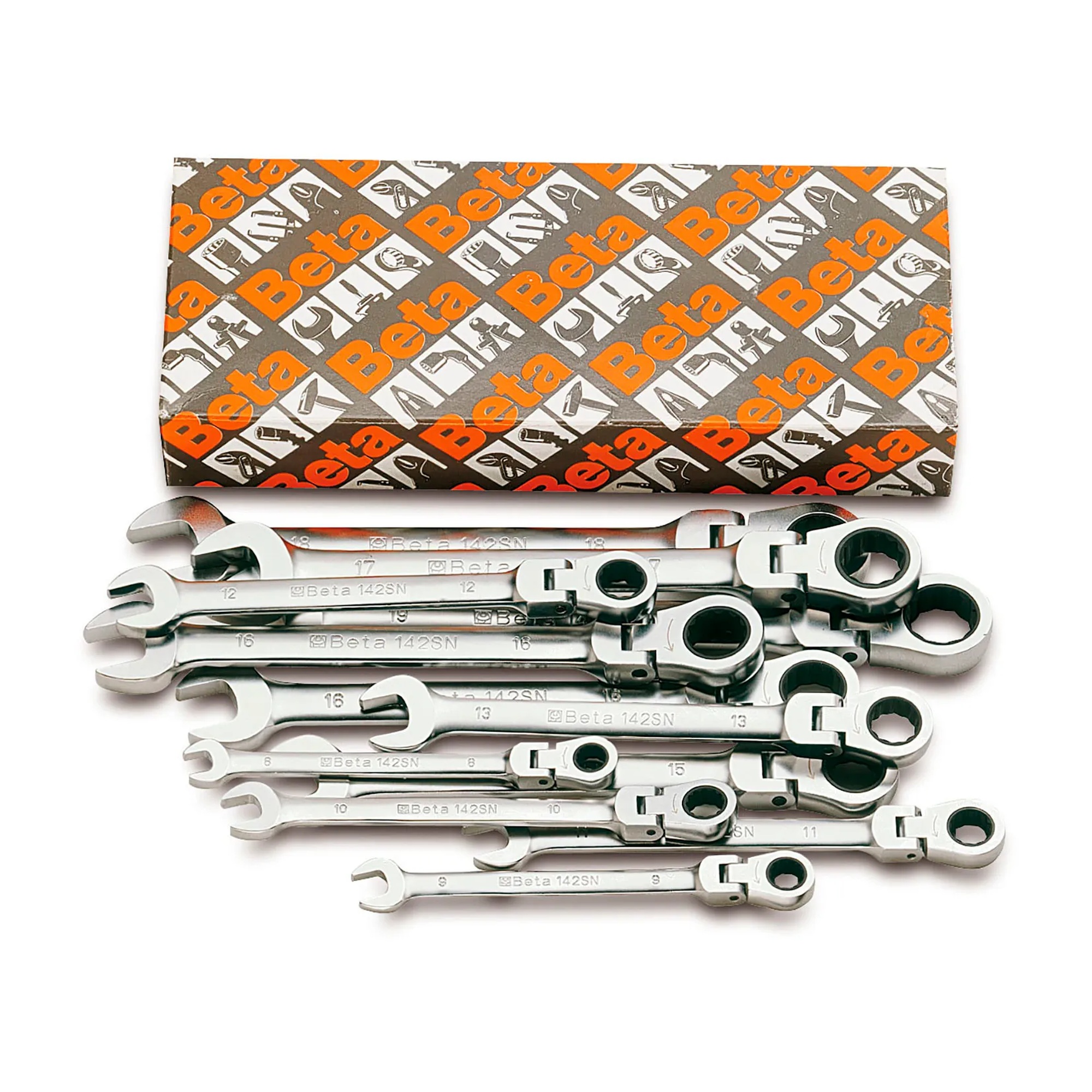 13-Piece Metric Flex-Head Ratcheting Combination Wrench Set, 7-19 mm