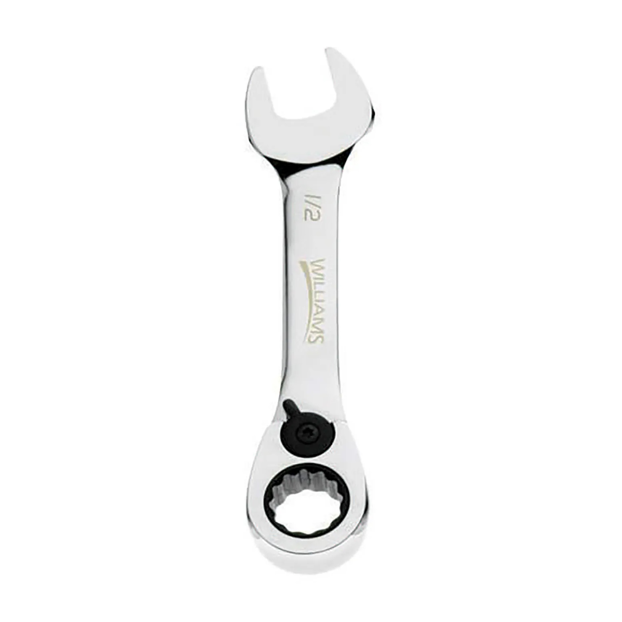 11/16-inch 12-point stubby combination ratcheting wrench with chrome finish