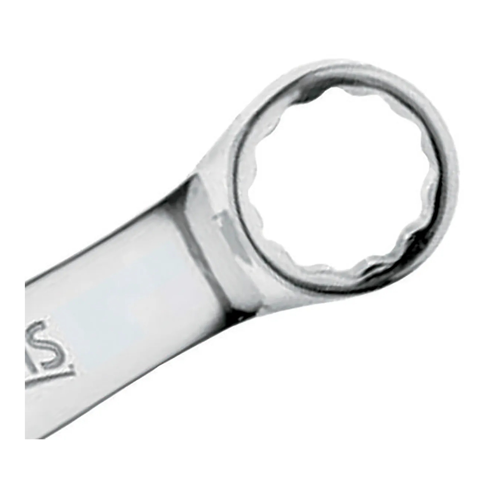 Seven-piece stubby 12-point combination wrench set in SAE sizes from 3/8 inch to 3/4 inch with chrome finish