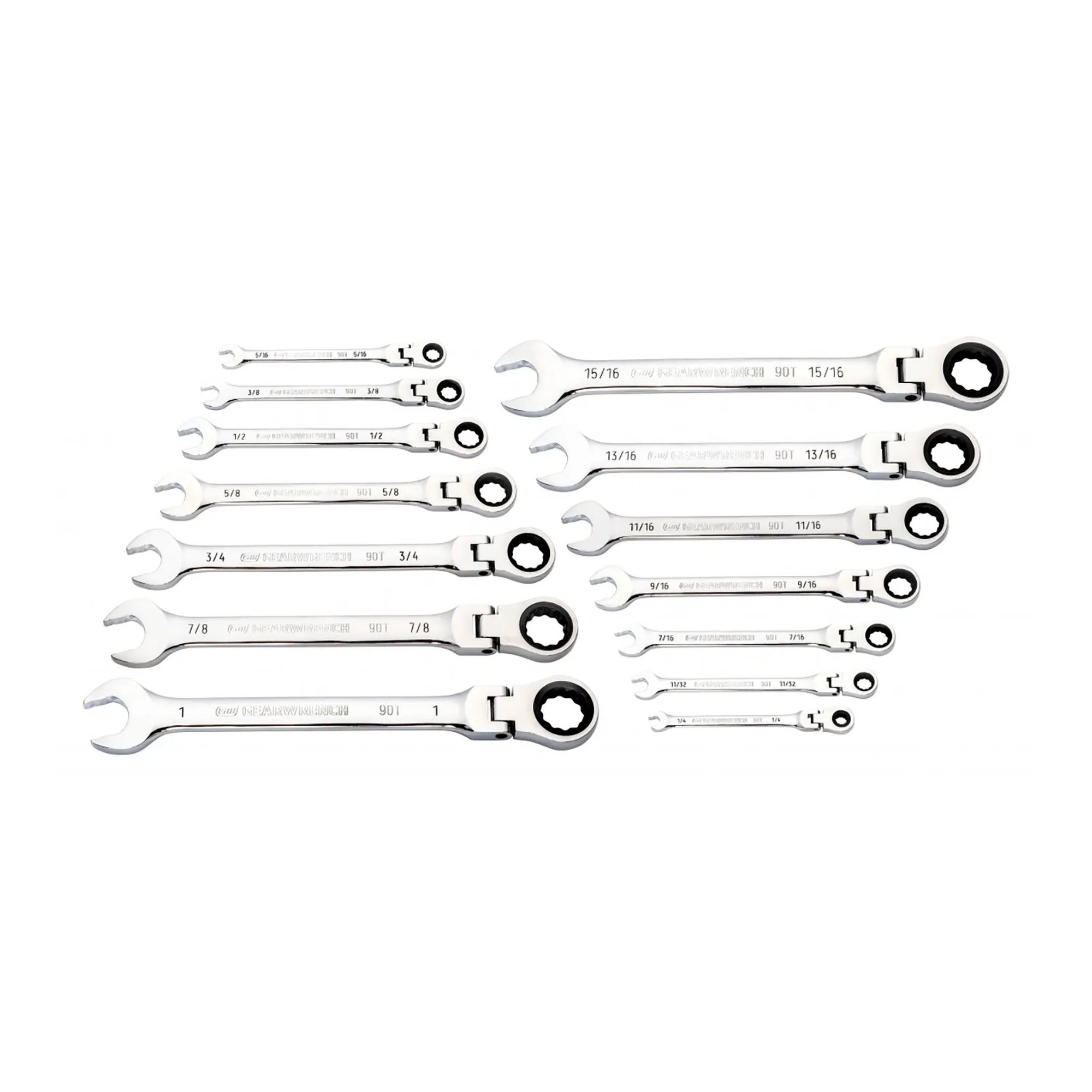 90-Tooth Flex-Head SAE Combination Ratcheting Wrench Set of 14