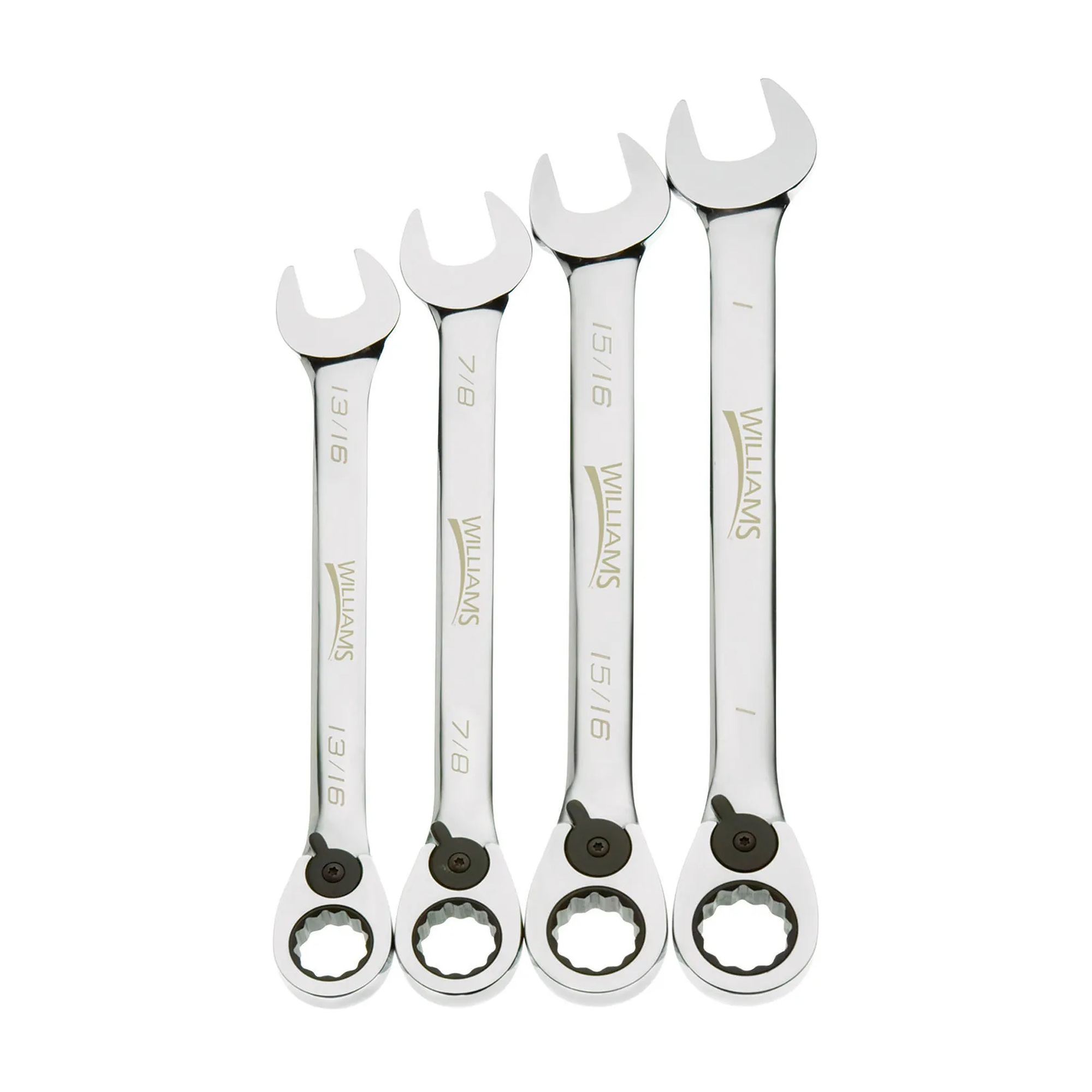 Chrome Ratcheting Combination Wrench Set, 13/16 in. to 1 in., 4 Pieces