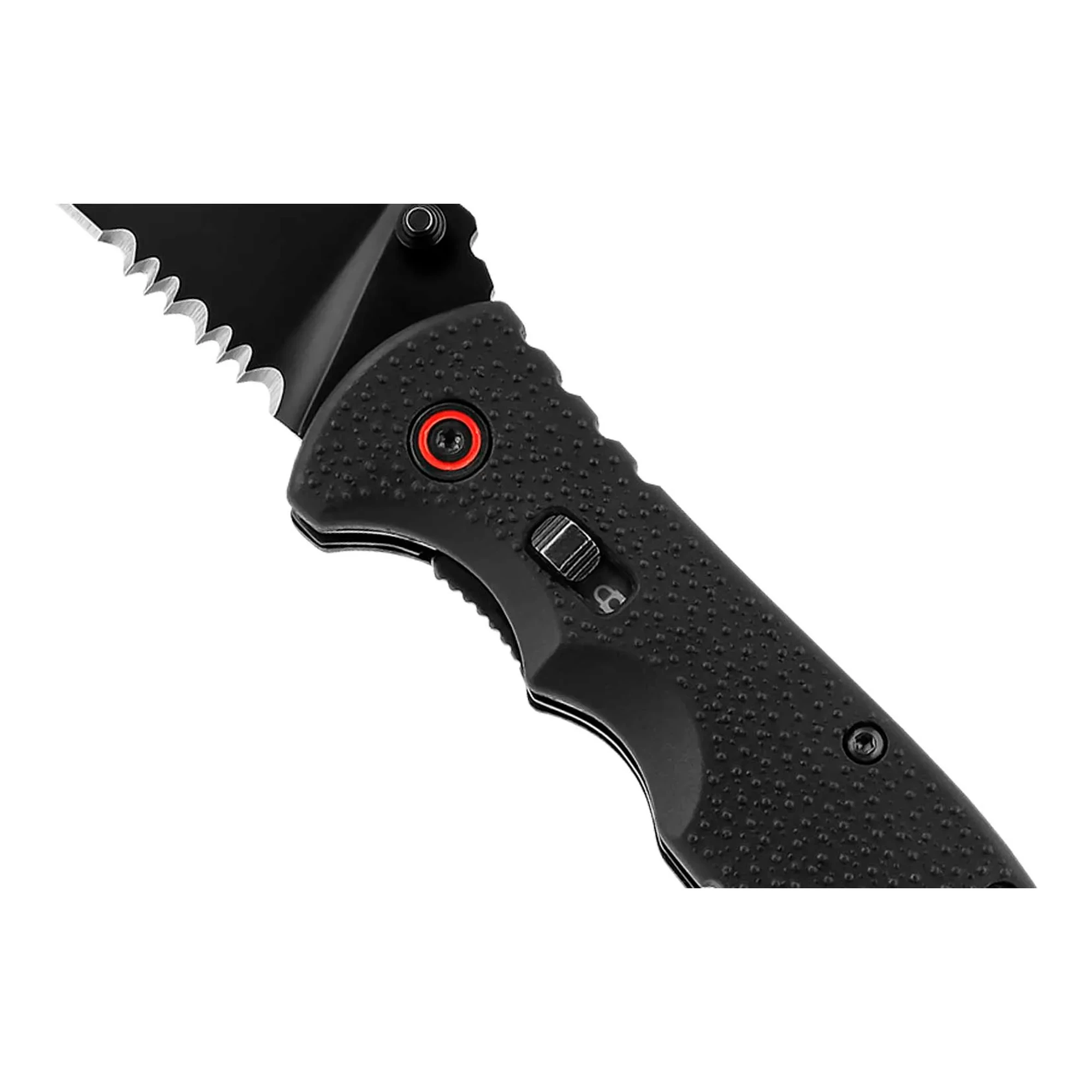 Black folding knife with a 3 in. stainless steel blade and textured nylon handle