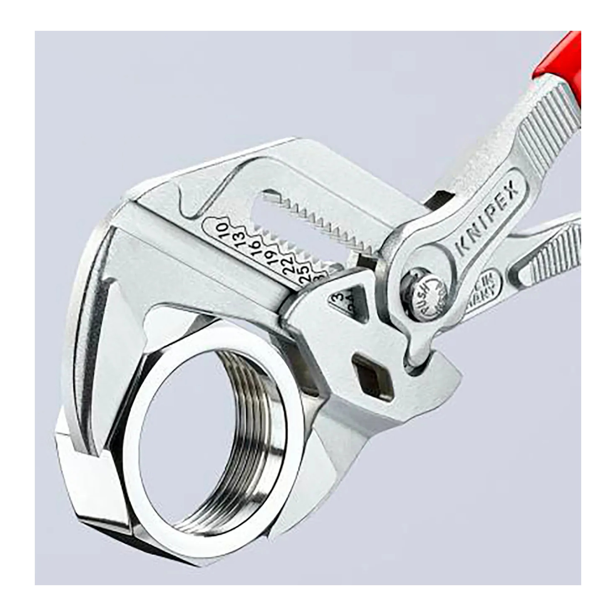 Two red pliers wrenches with keeper pouch