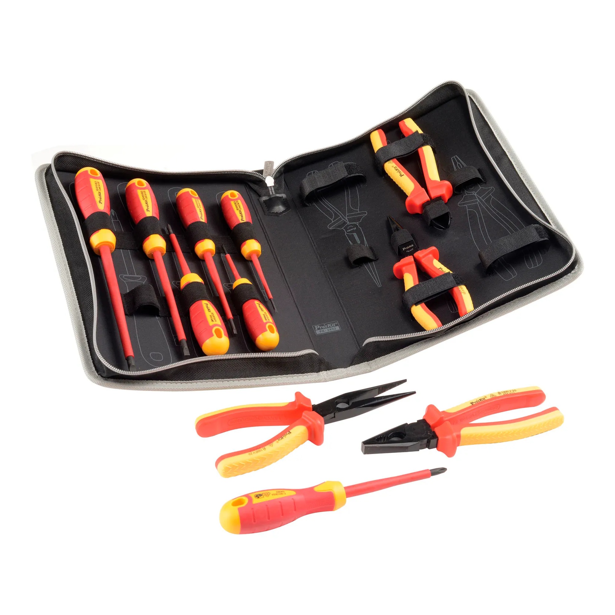 1000V insulated screwdriver and plier set with high-visibility handles
