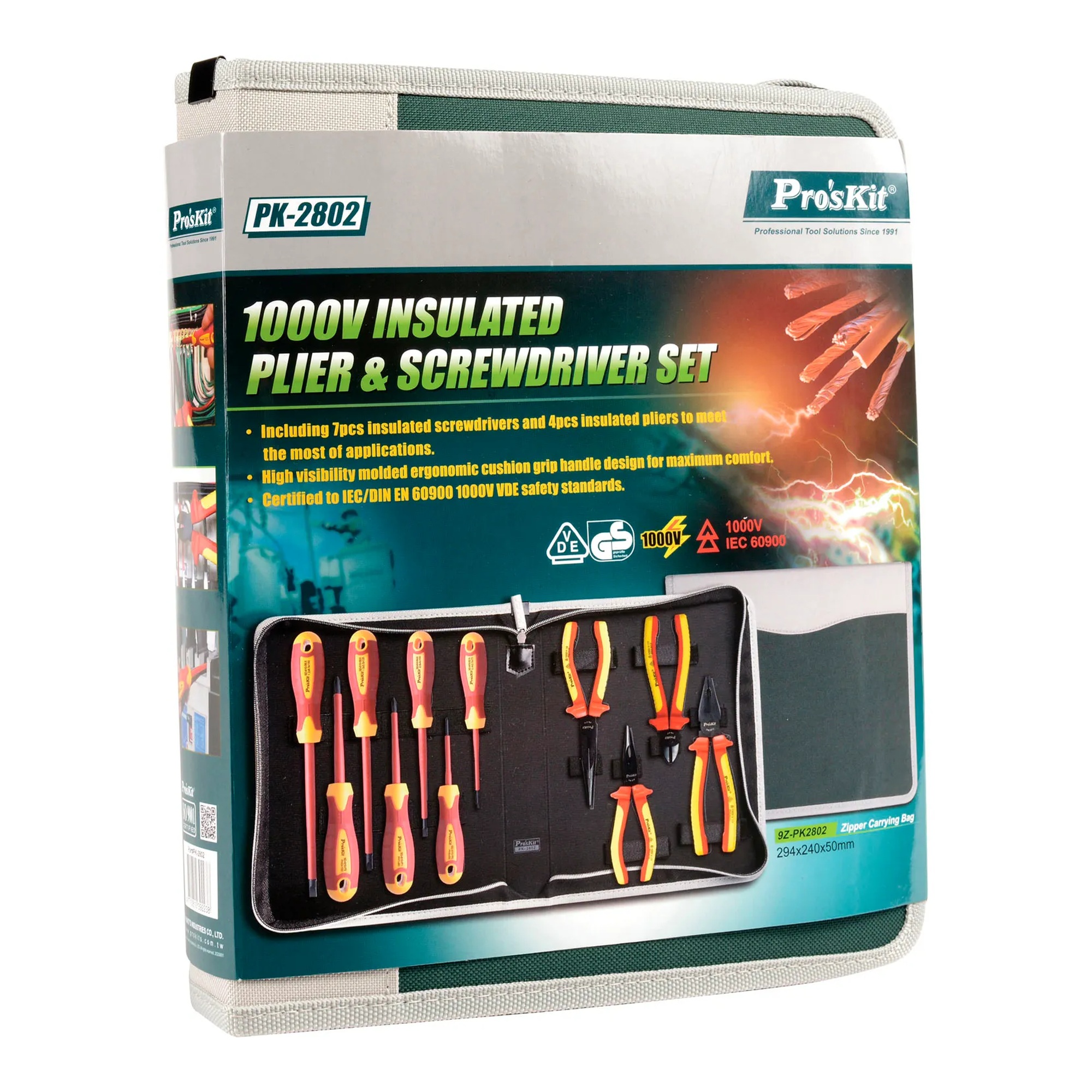 1000V insulated screwdriver and plier set with high-visibility handles
