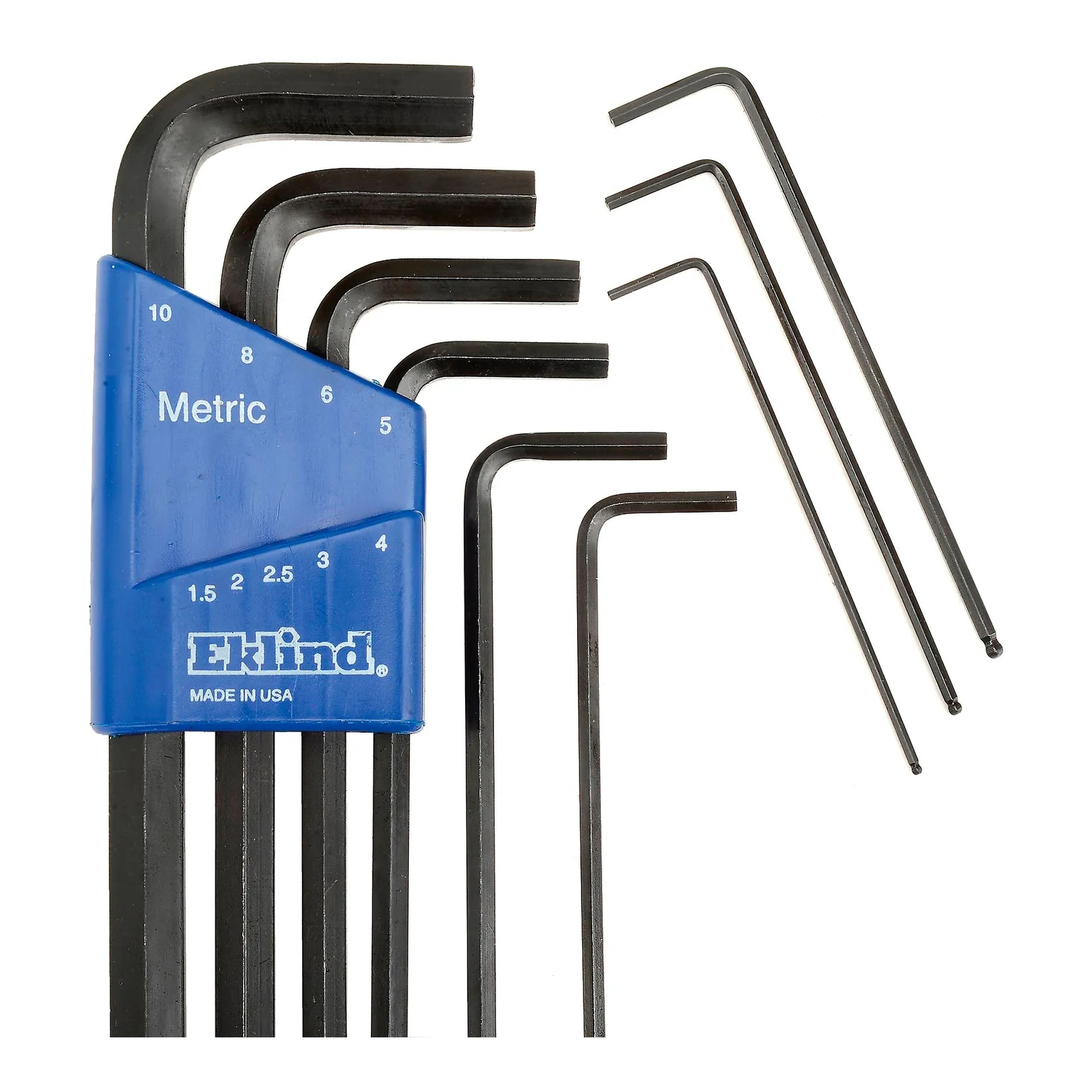 Ball-end metric and SAE hex key set with color-coded holders