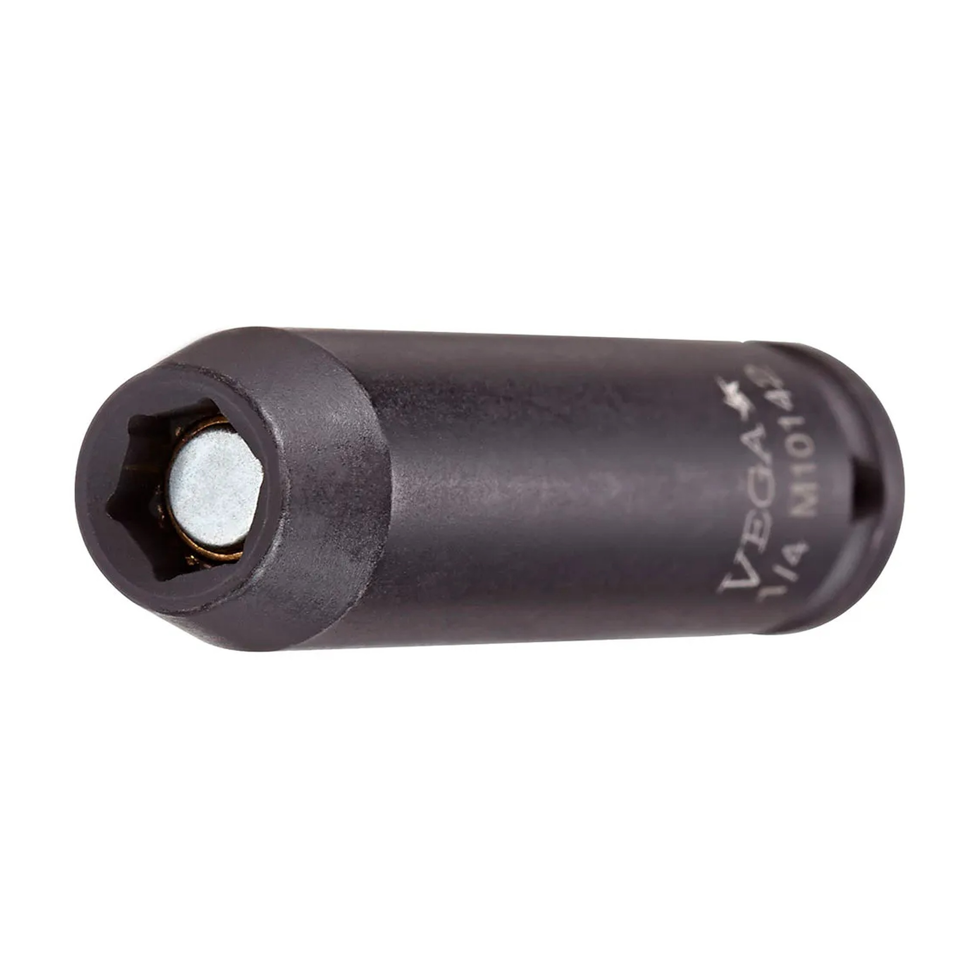 Black 1/4 in. drive 1/4 in. 6-point spring-loaded magnetic long impact socket