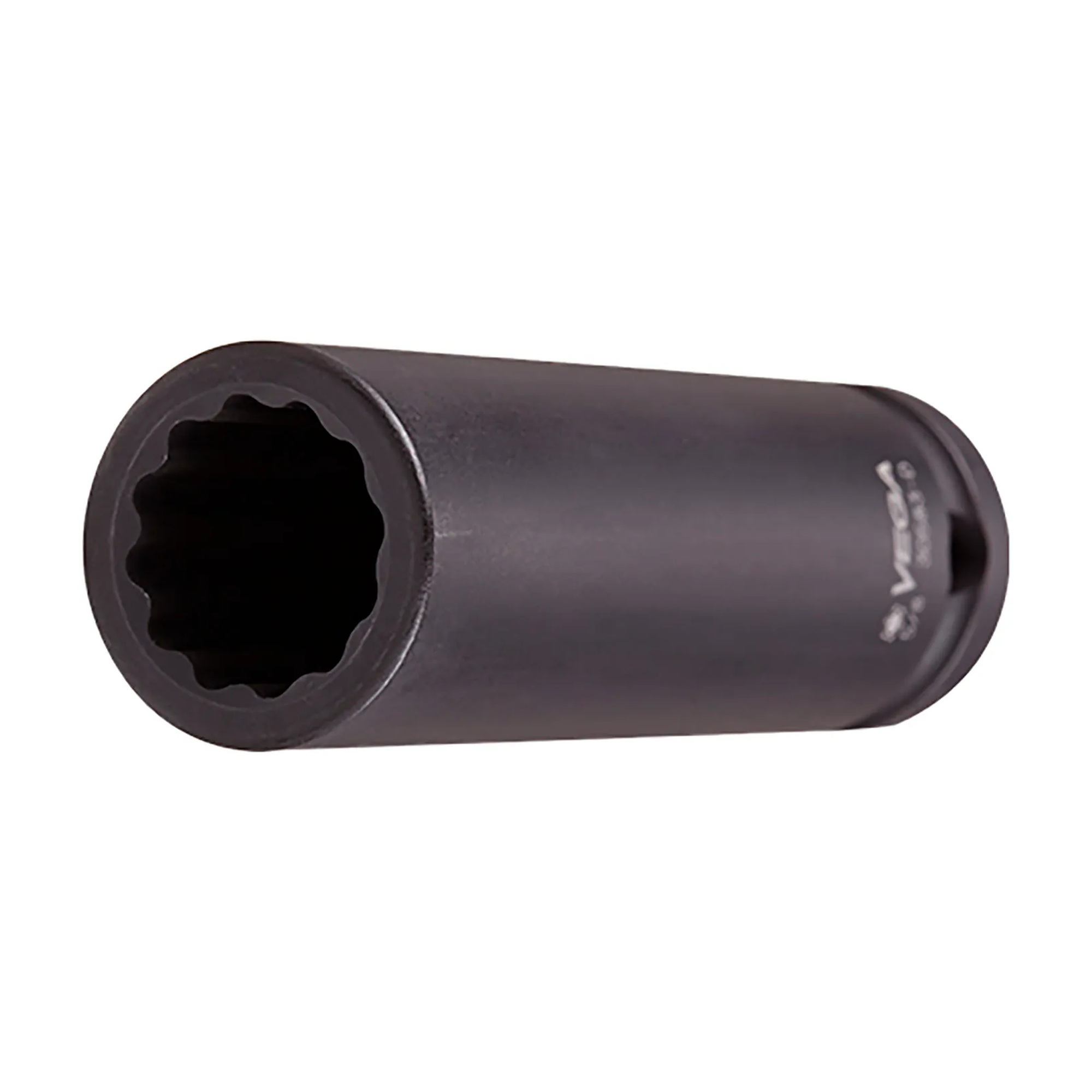 Black 17 mm 12-point long impact socket with 1/2 inch square drive