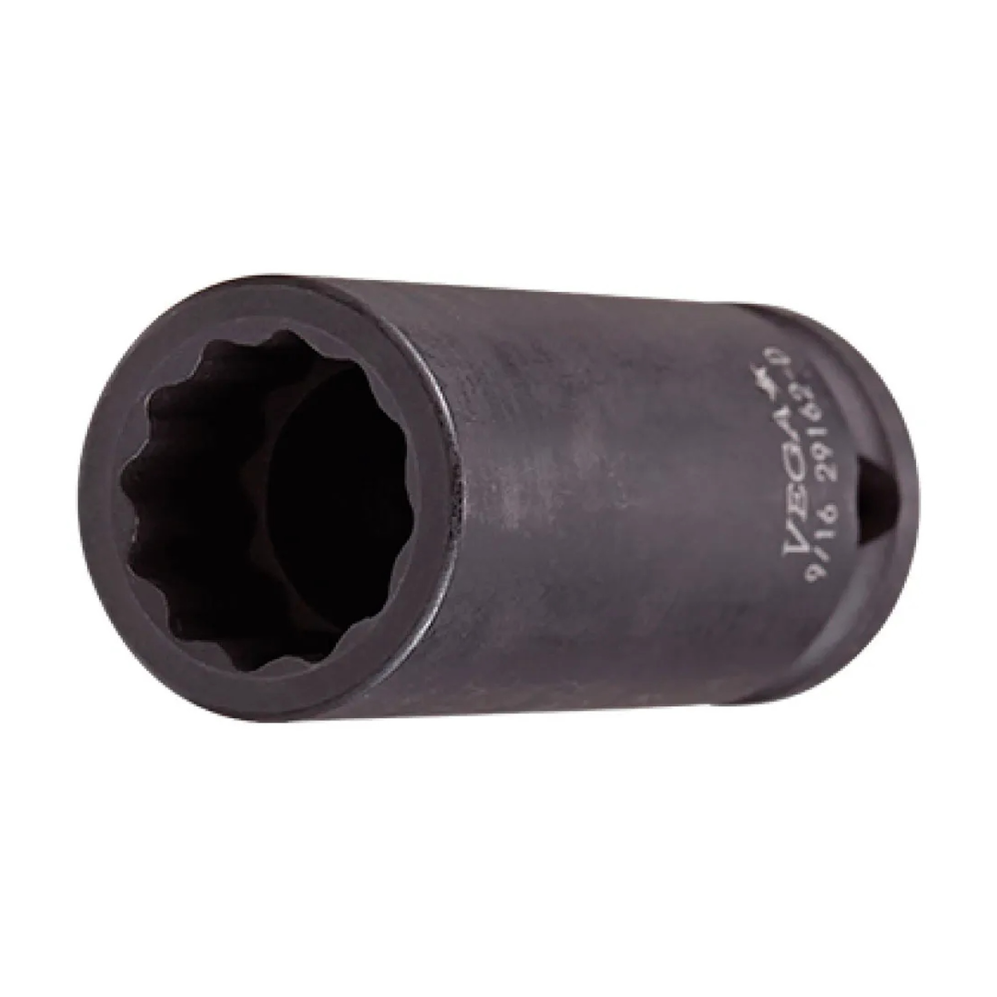 Black 3/8-inch drive 3/4-inch 12-point long impact socket