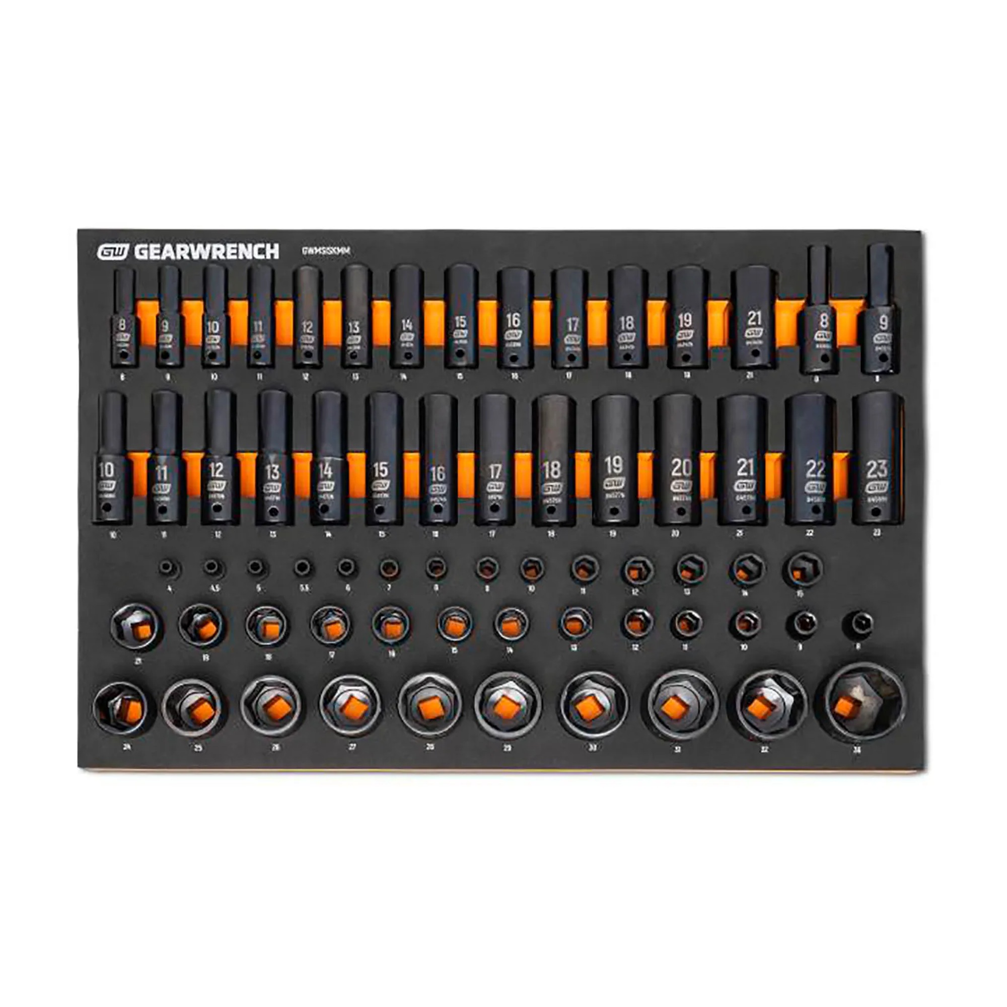 66-Piece Metric Standard and Deep Impact Socket Set with Foam Tray