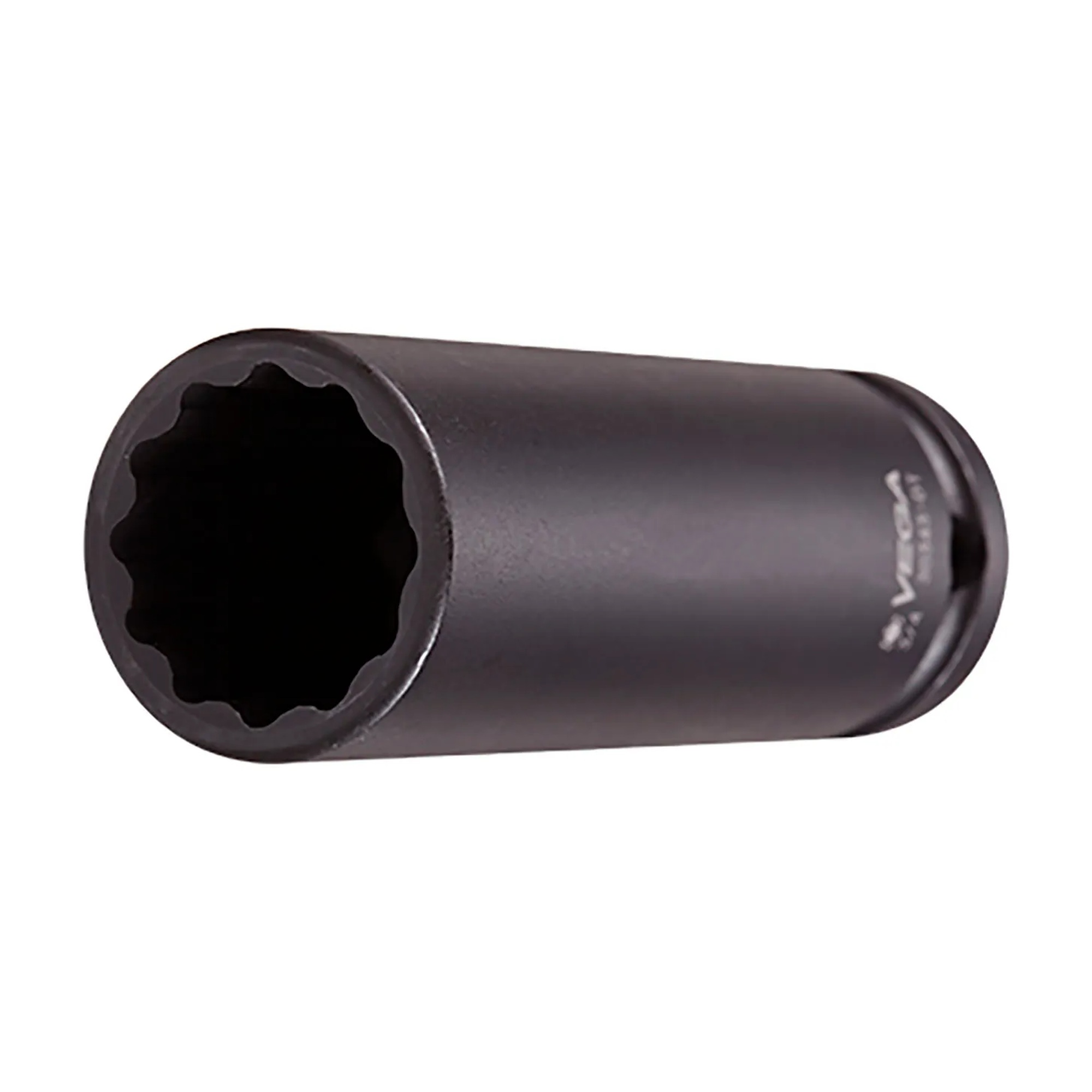 Black 1/2-inch drive 15 mm 12-point long thin-wall impact socket