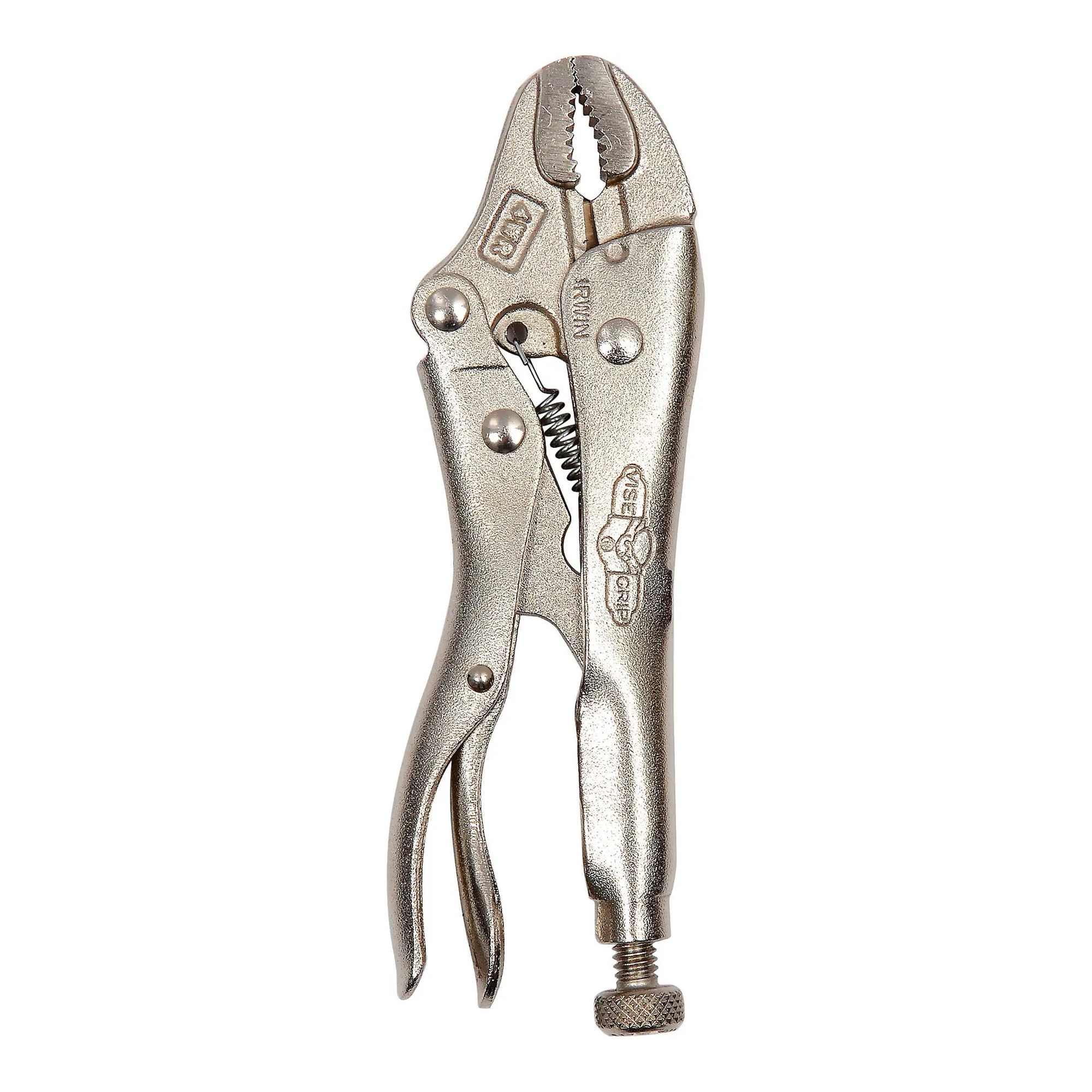 4-inch curved jaw locking pliers with built-in wire cutter