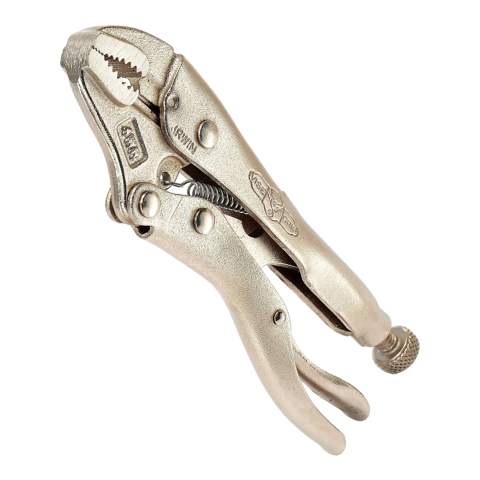 4-inch curved jaw locking pliers with built-in wire cutter