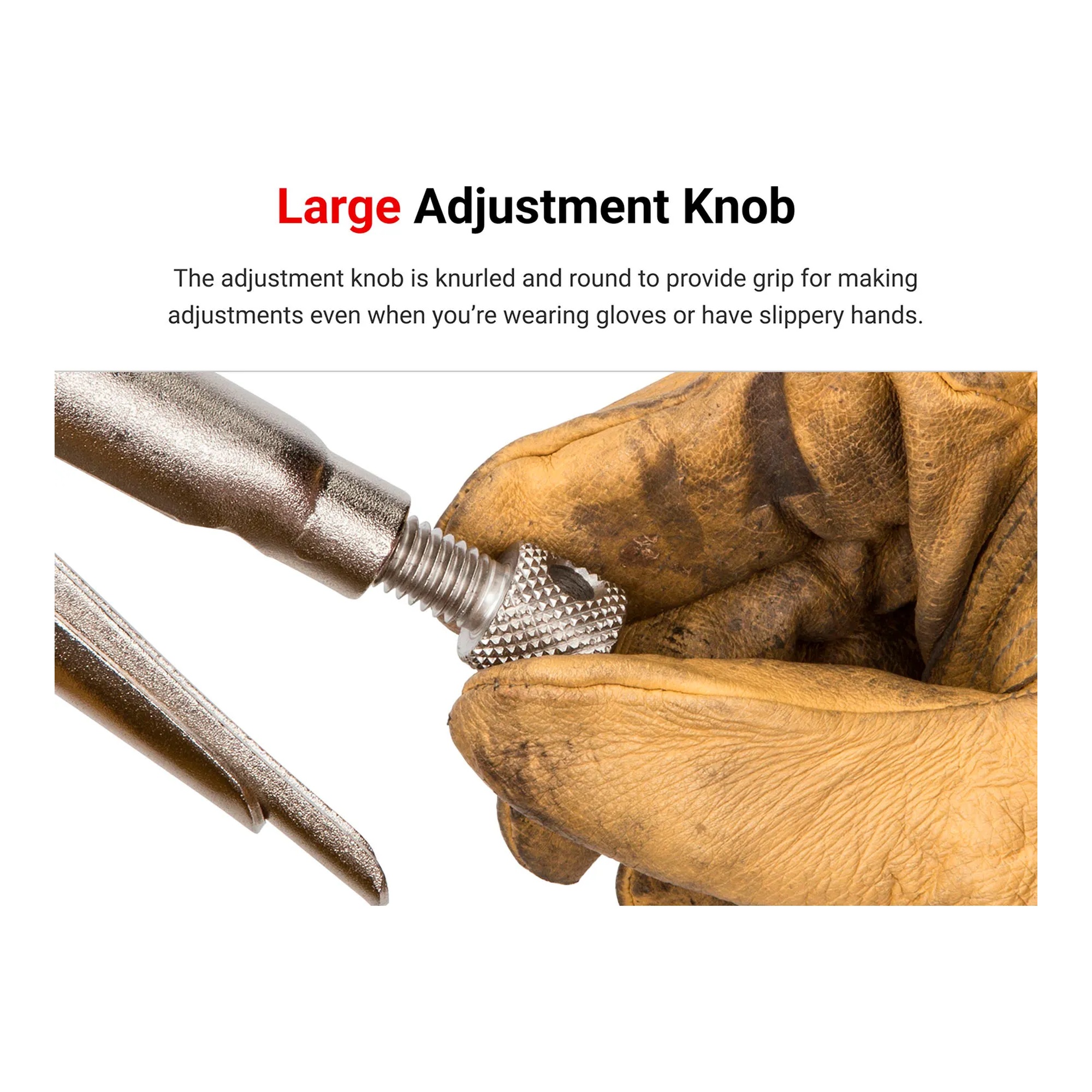 Long nose locking pliers with tapered jaws and adjustment knob