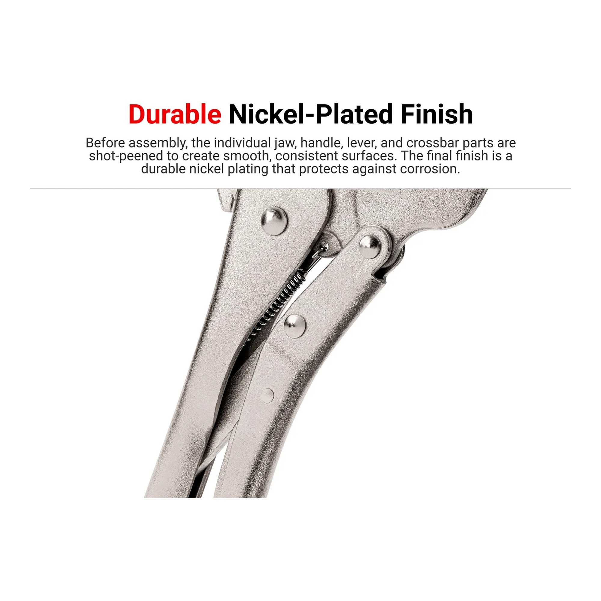 Silver curved-jaw locking pliers with adjustment knob