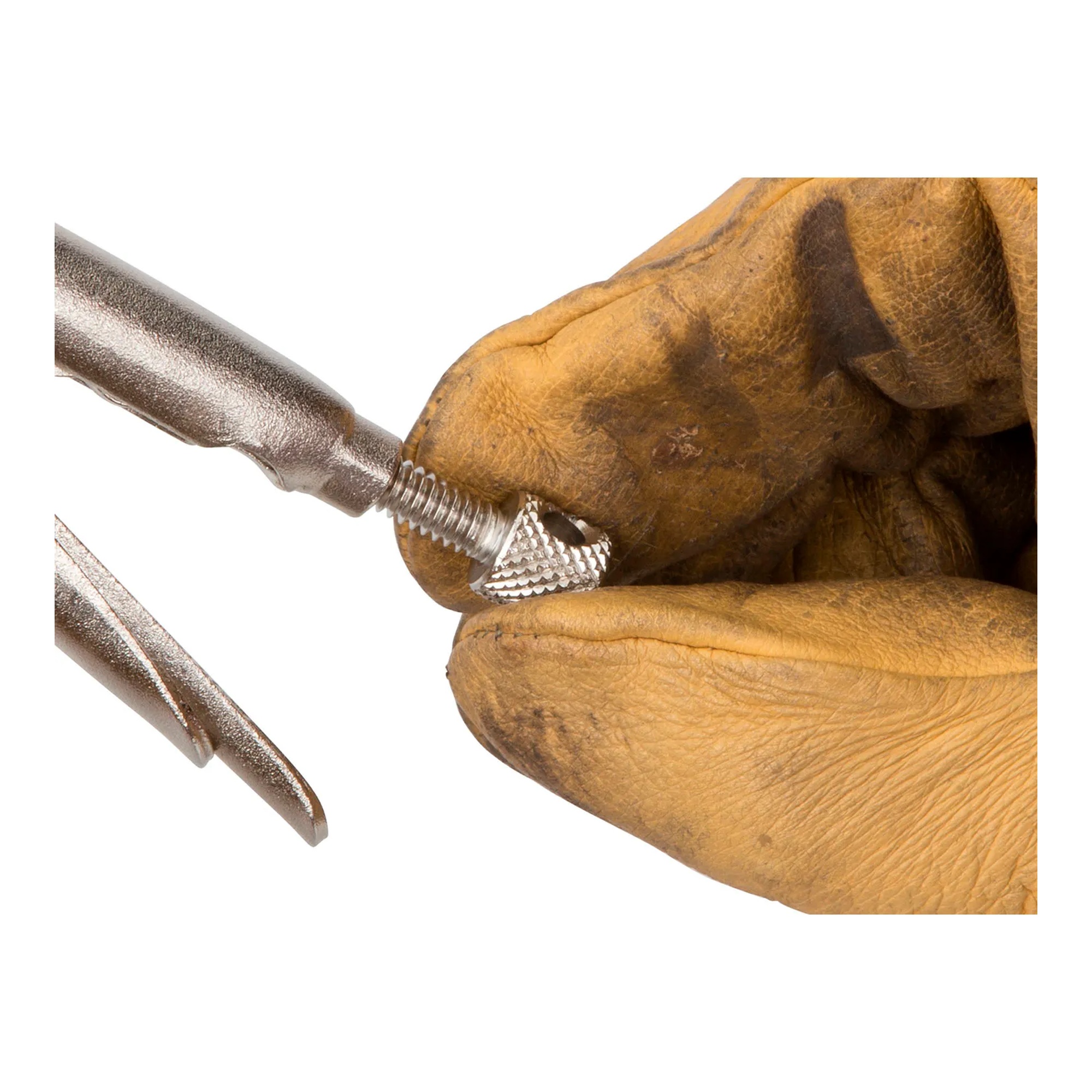 Silver curved-jaw locking pliers with adjustment knob