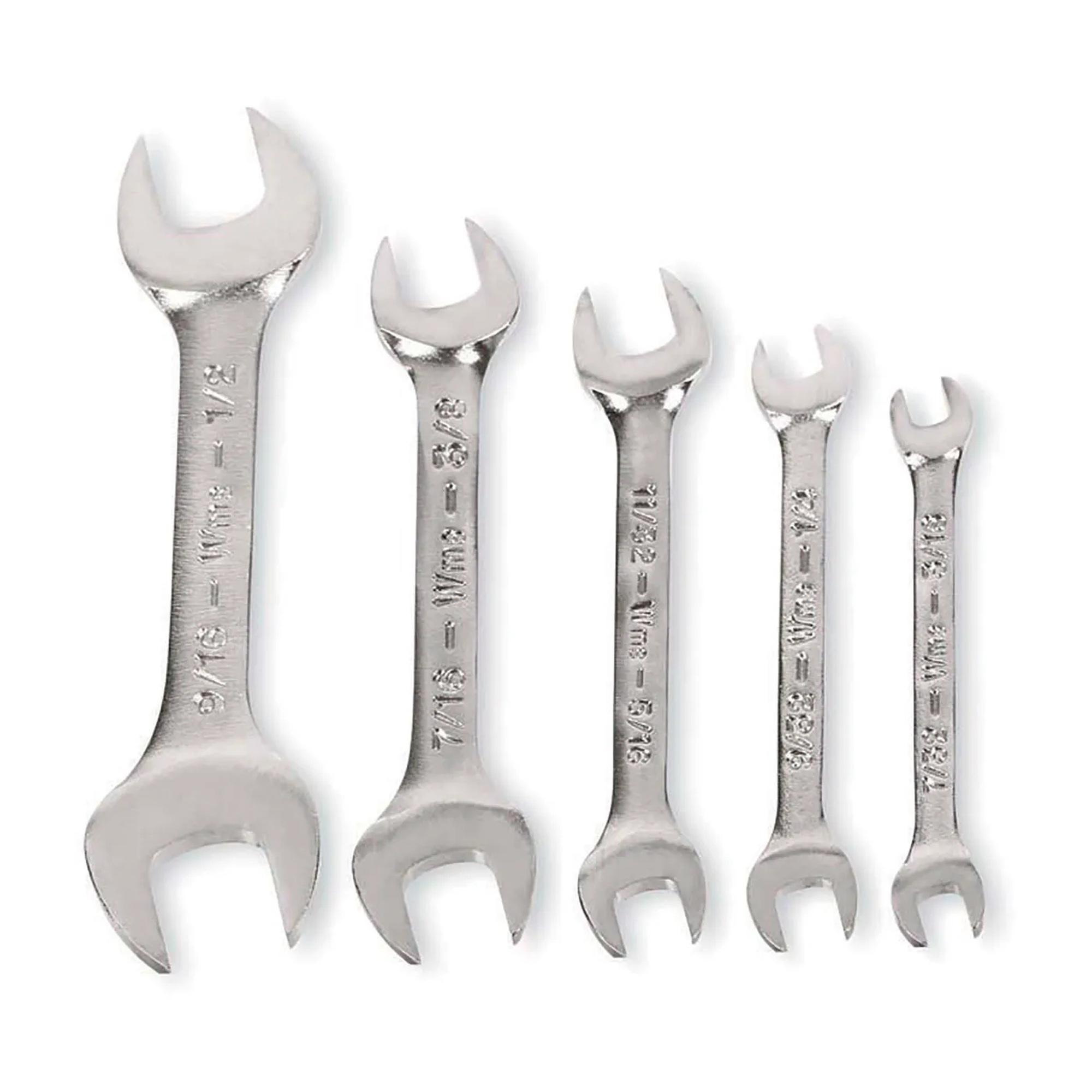 5-Piece Double-Head Open-End Wrench Set, Satin Chrome