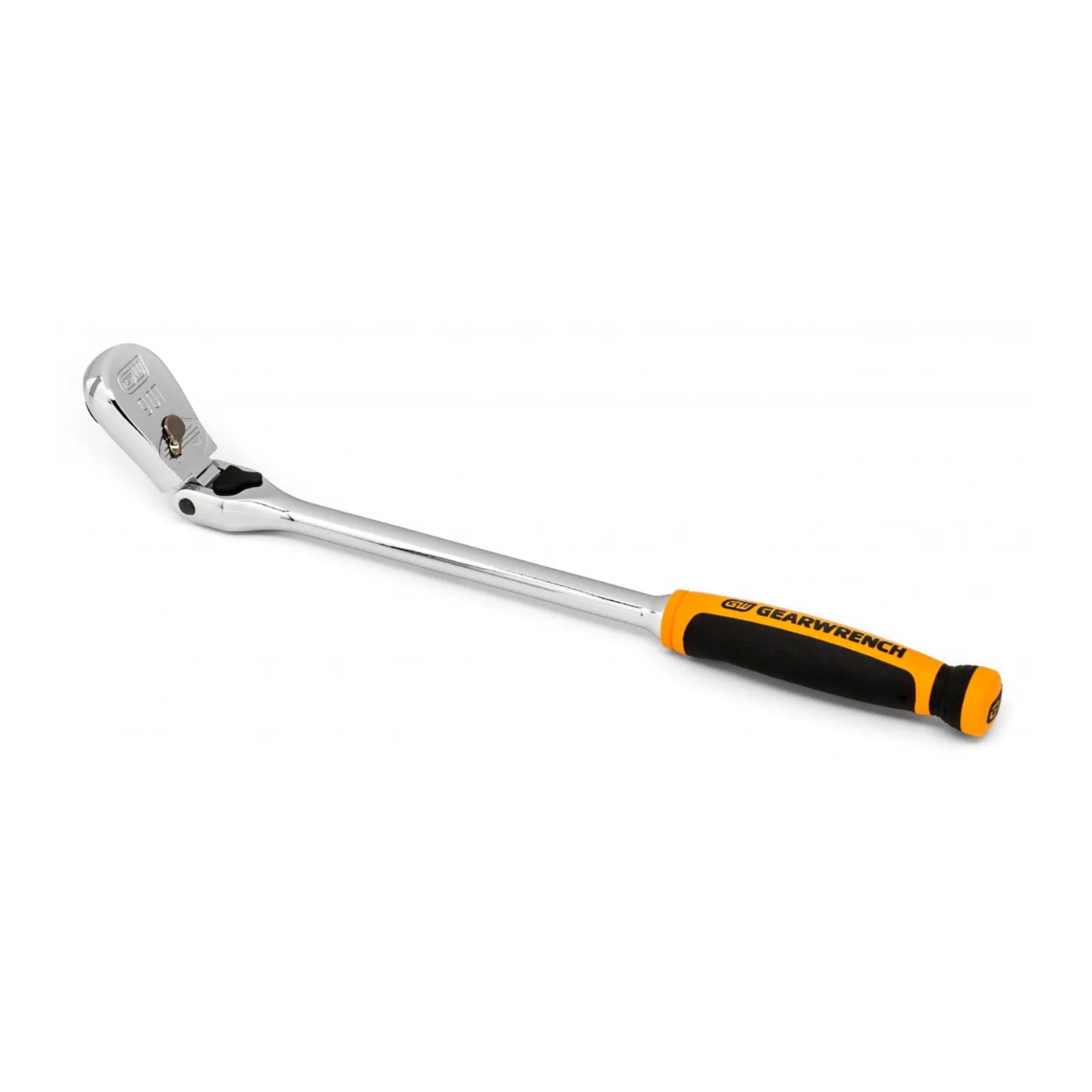 3/8 in. drive 90-tooth locking flex-head teardrop ratchet with dual-material handle
