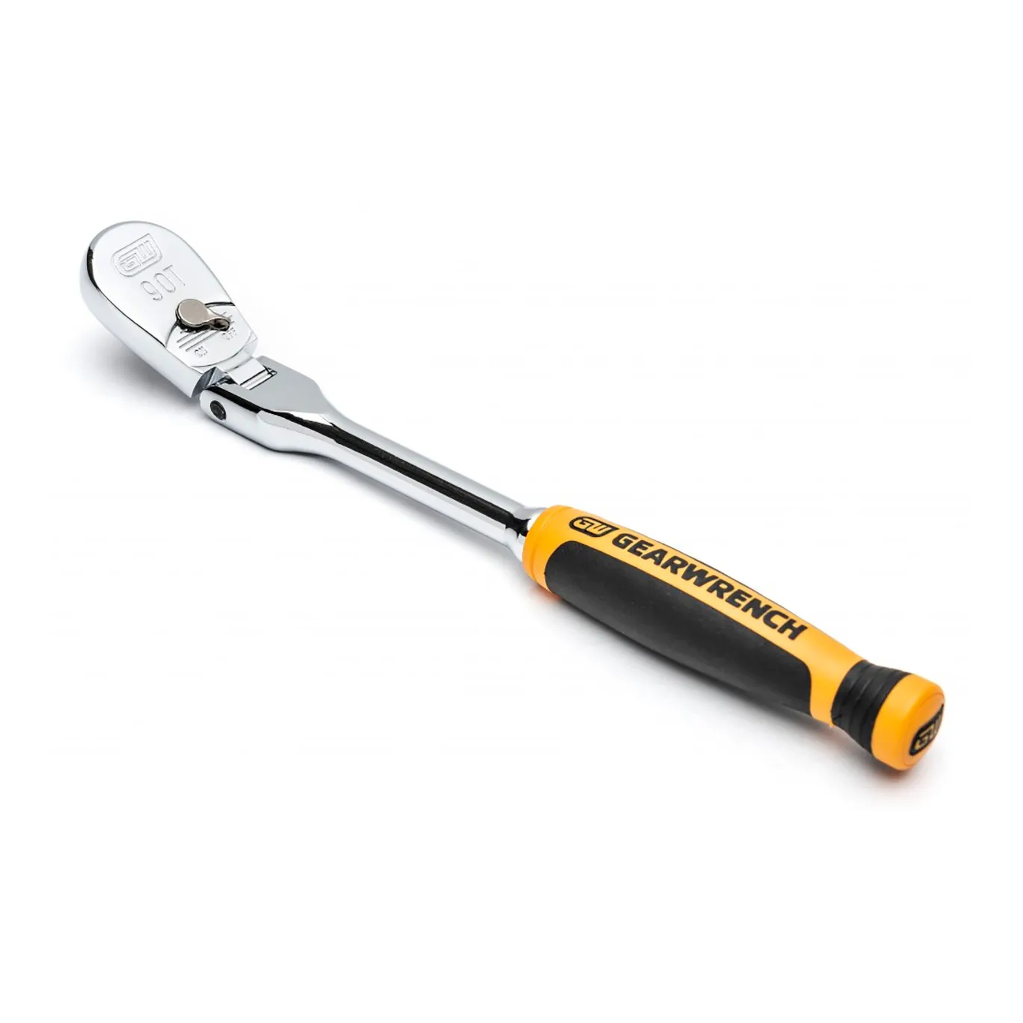 1/4 in. drive 90-tooth flex-head teardrop ratchet with dual-material grip