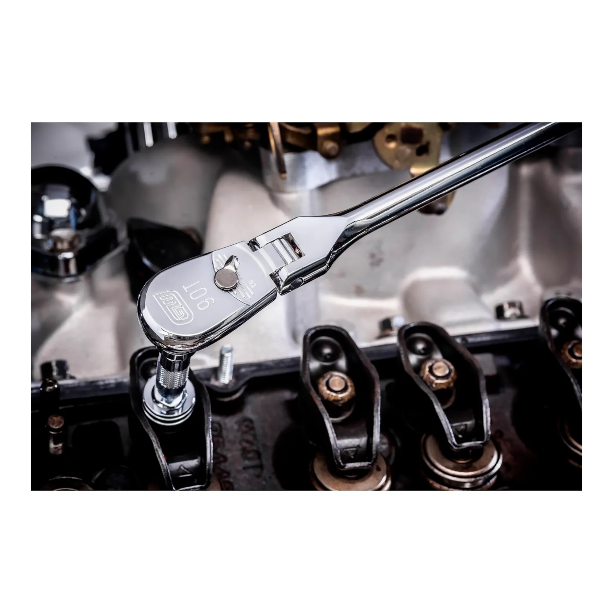 1/4 in. drive 90-tooth flex-head teardrop ratchet with dual-material grip