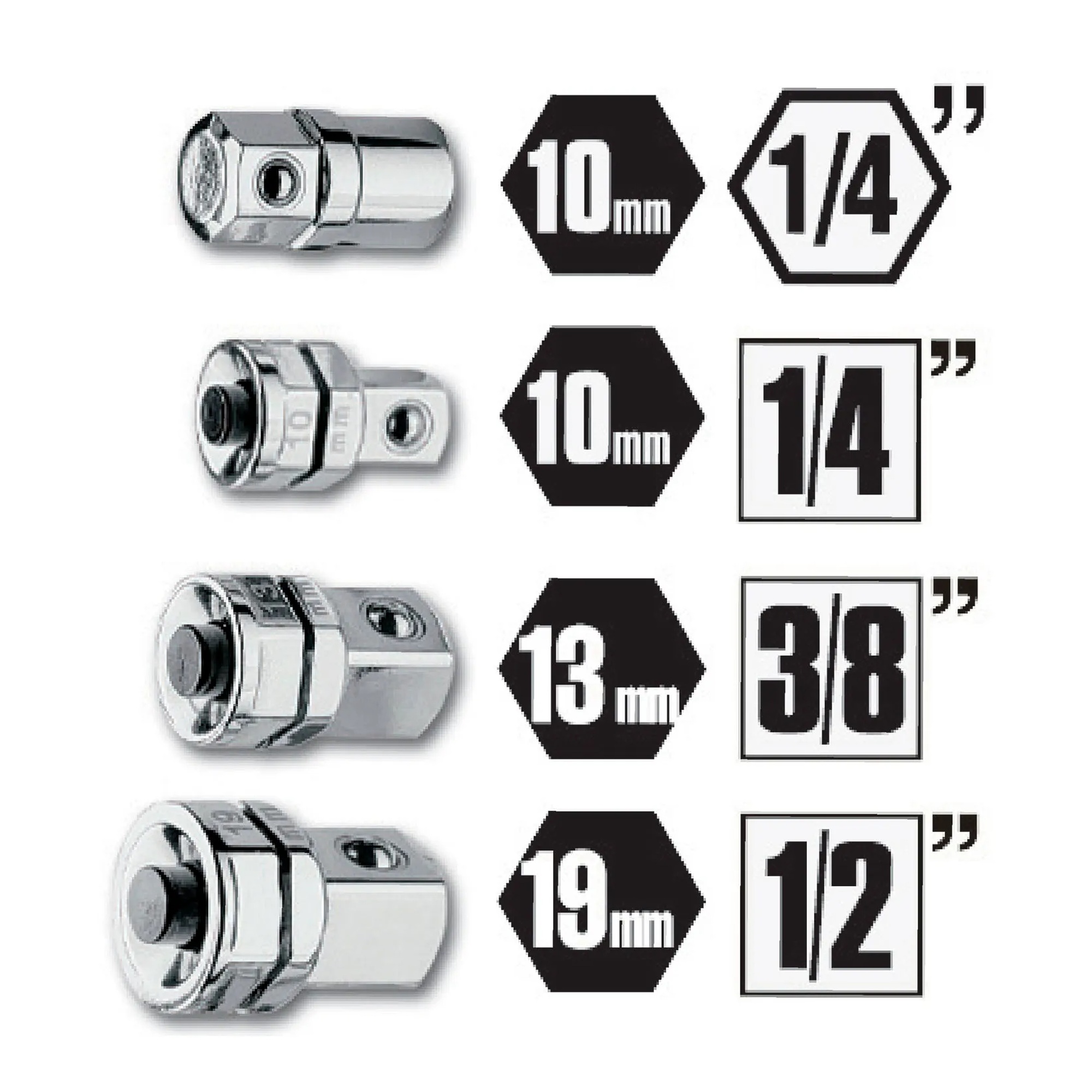 Four-piece hex wrench adapter set with bit holder and square-drive adapters