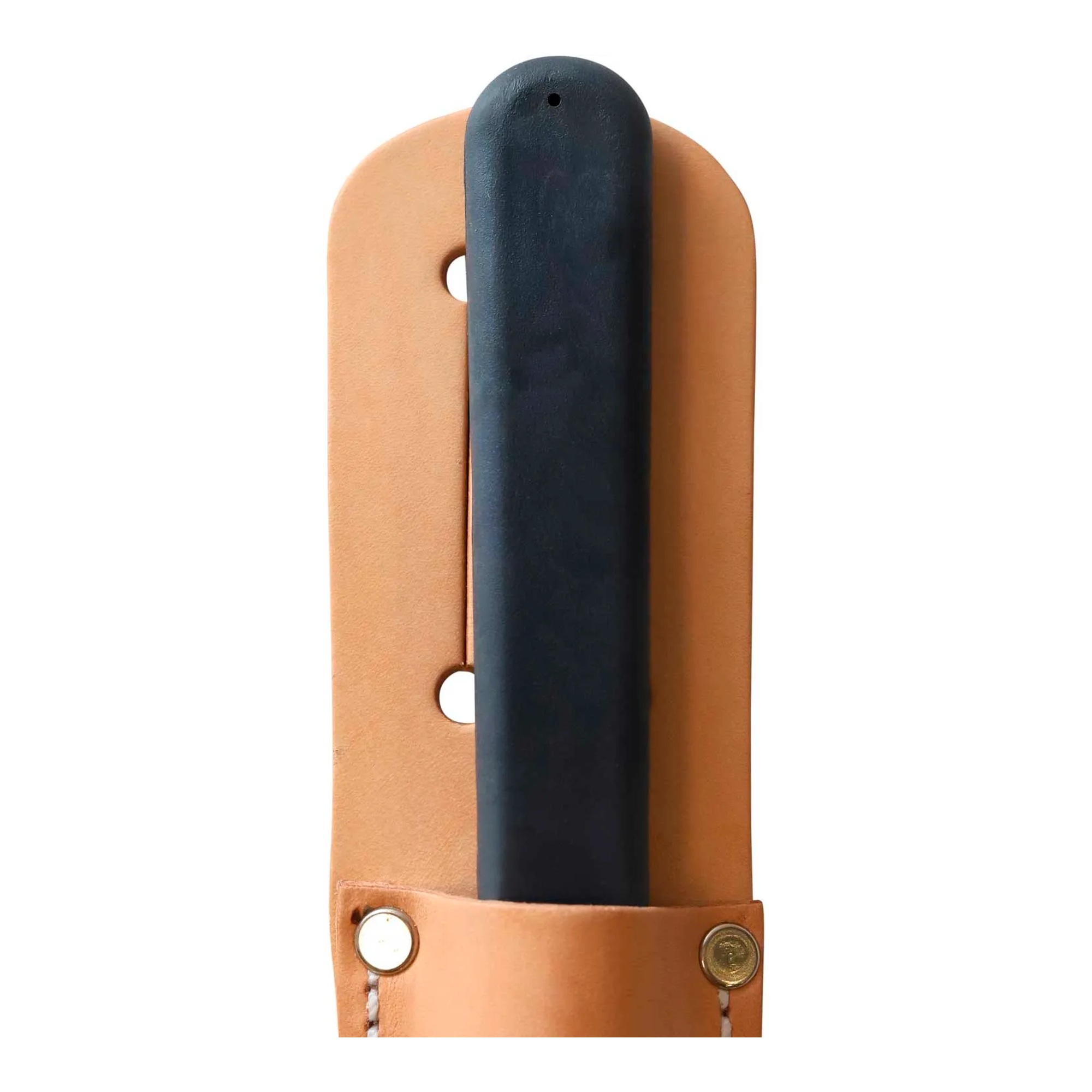 Cable splicer’s knife with straight blade, polymer handle, and leather belt pouch