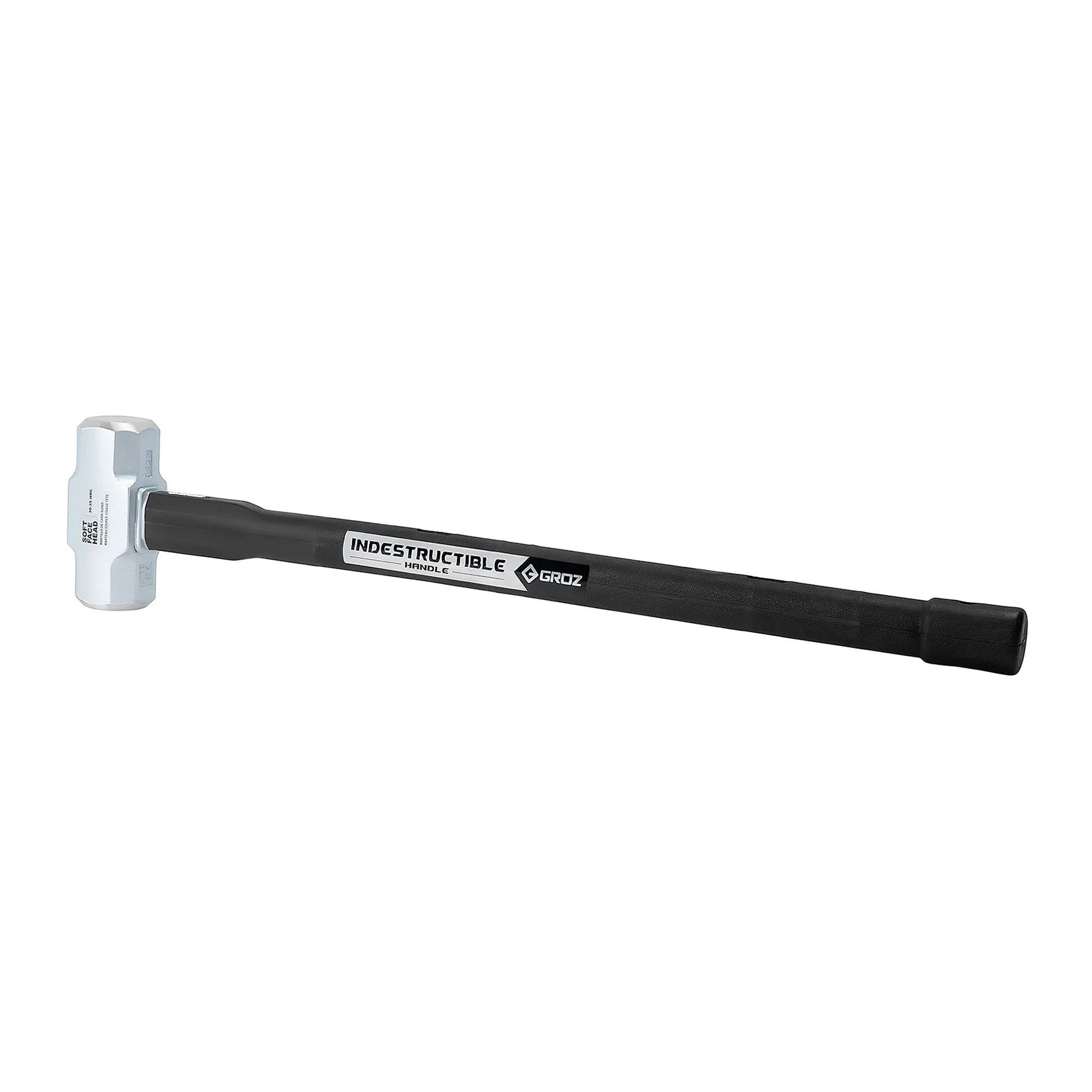 Soft-face sledge hammer with 8 lb steel head and 30 in rubber-grip handle