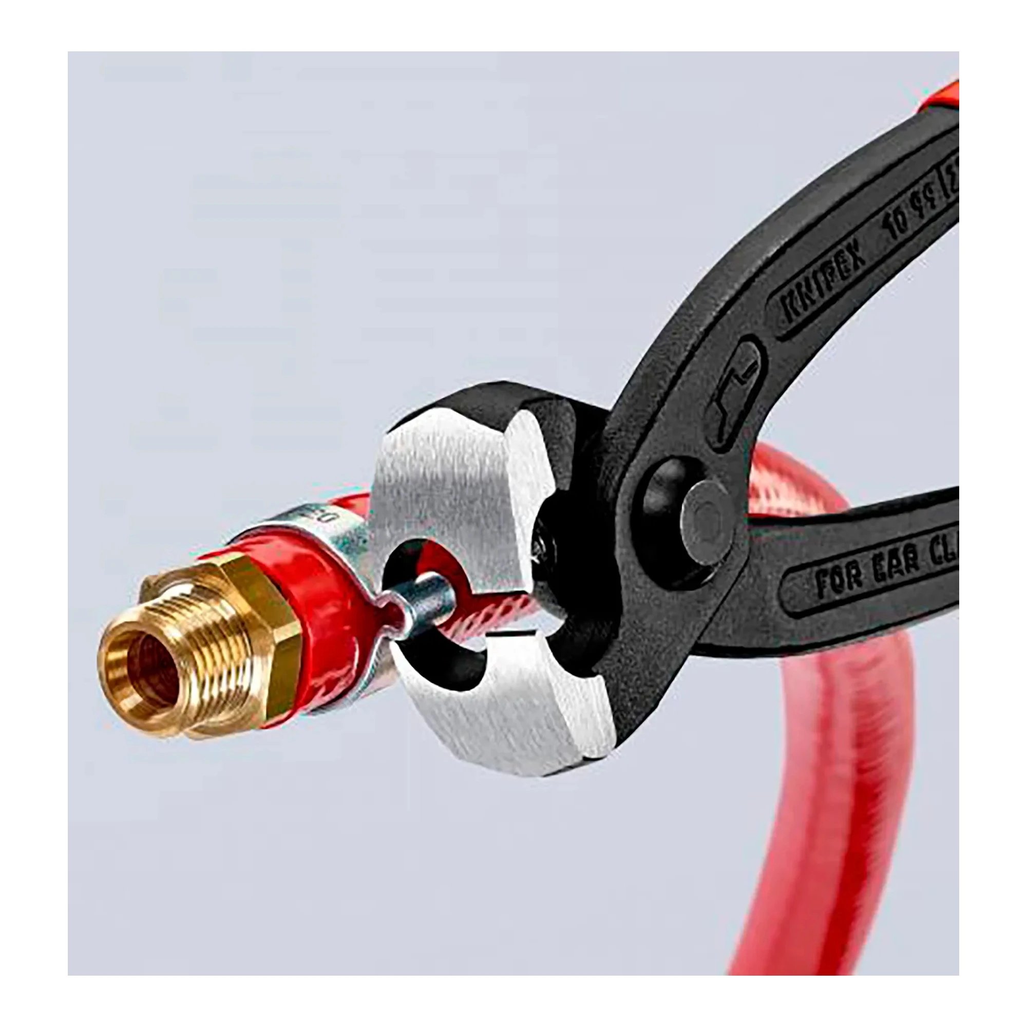 Red ear clamp pliers with front and side jaws