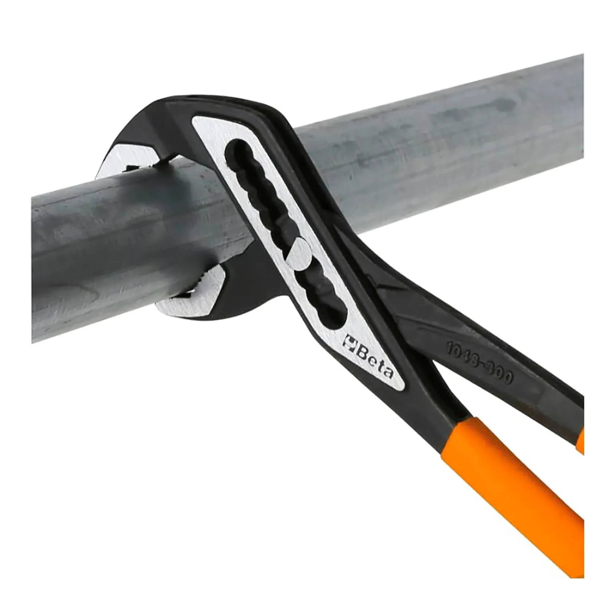 Slip joint pliers with orange slip-proof PVC handles and tapered head