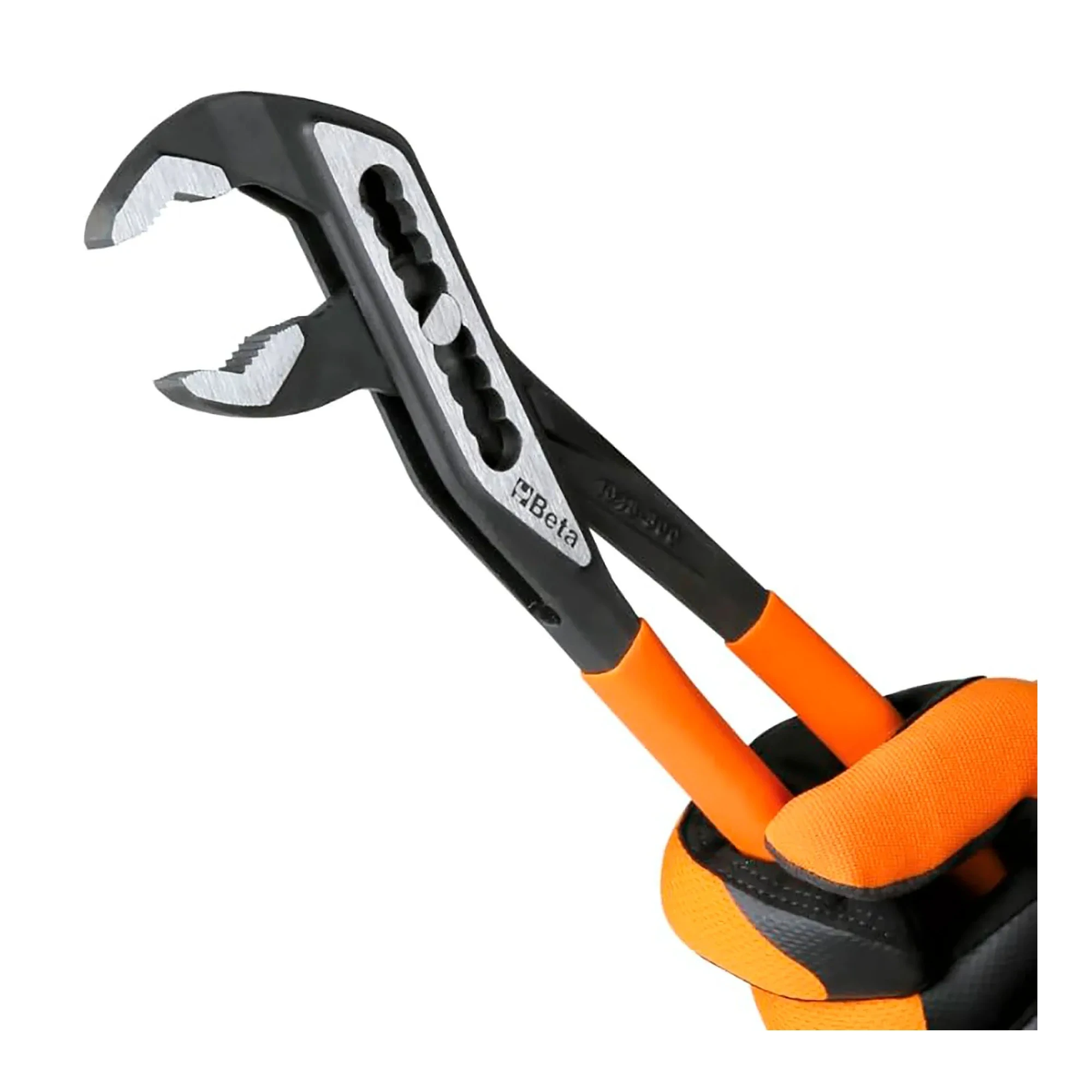 Slip joint pliers with orange PVC handles and tapered head