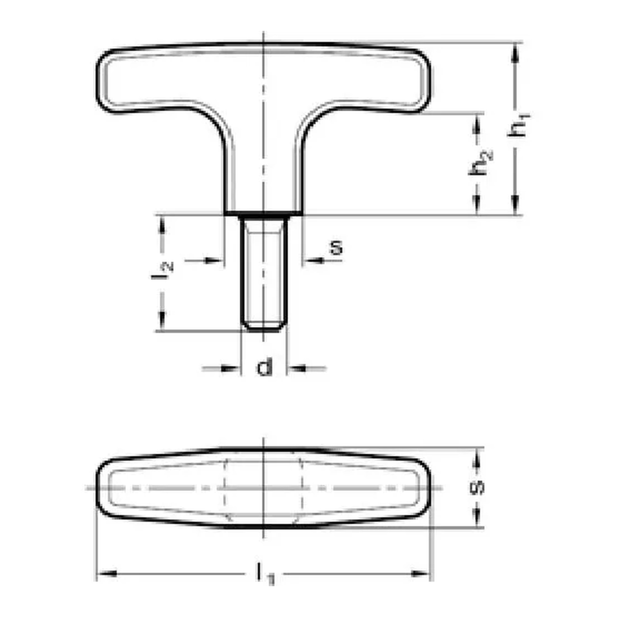 Technopolymer T-handle with M8 x 1.25 threaded stud
