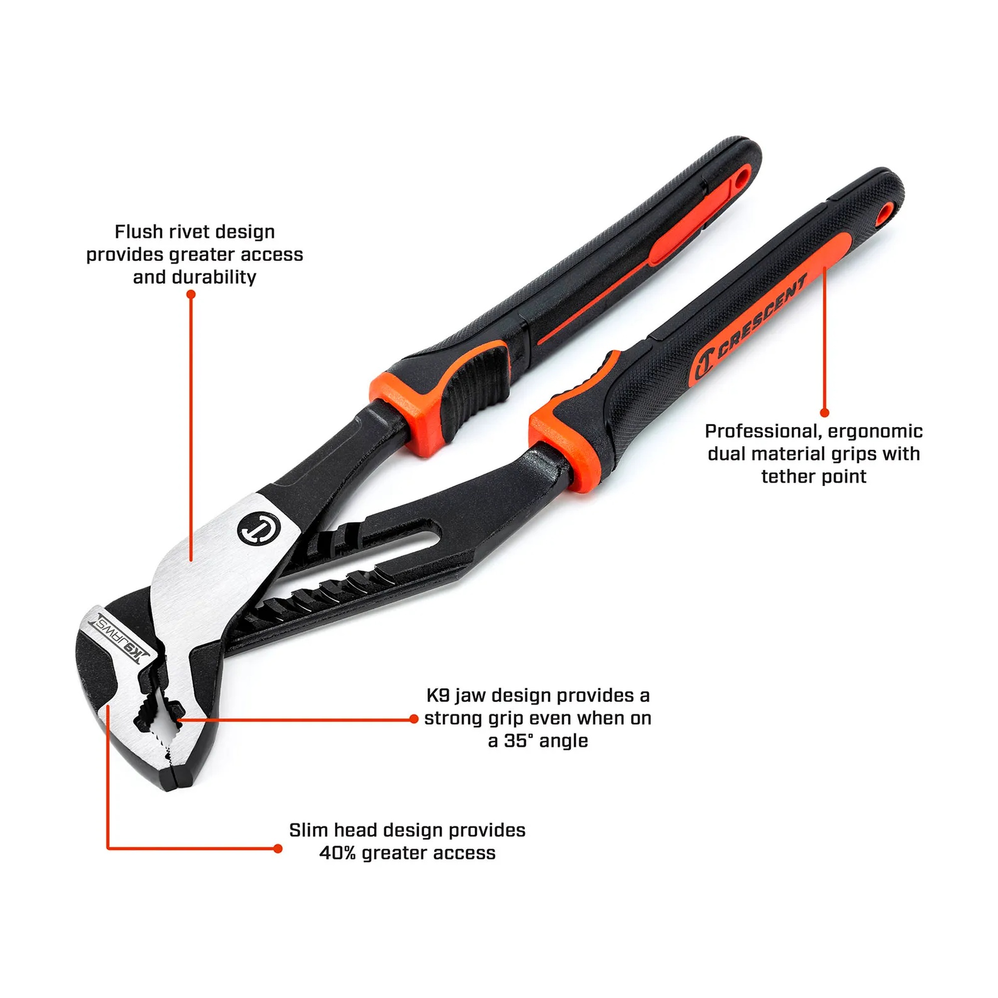 Two-piece V-jaw tongue-and-groove plier set with 10-inch and 12-inch pliers