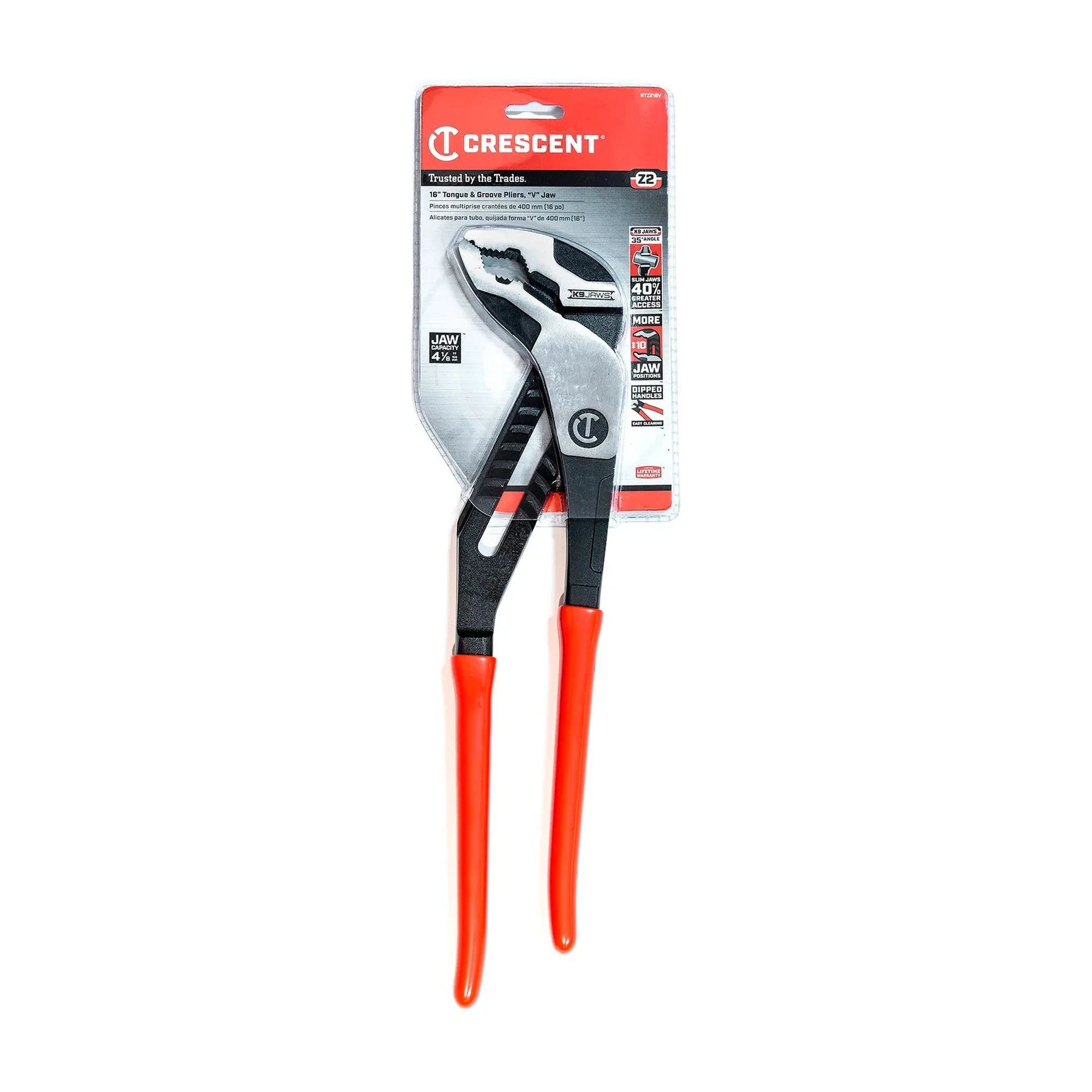 16-1/2-inch V-jaw tongue-and-groove pliers with red dipped handles