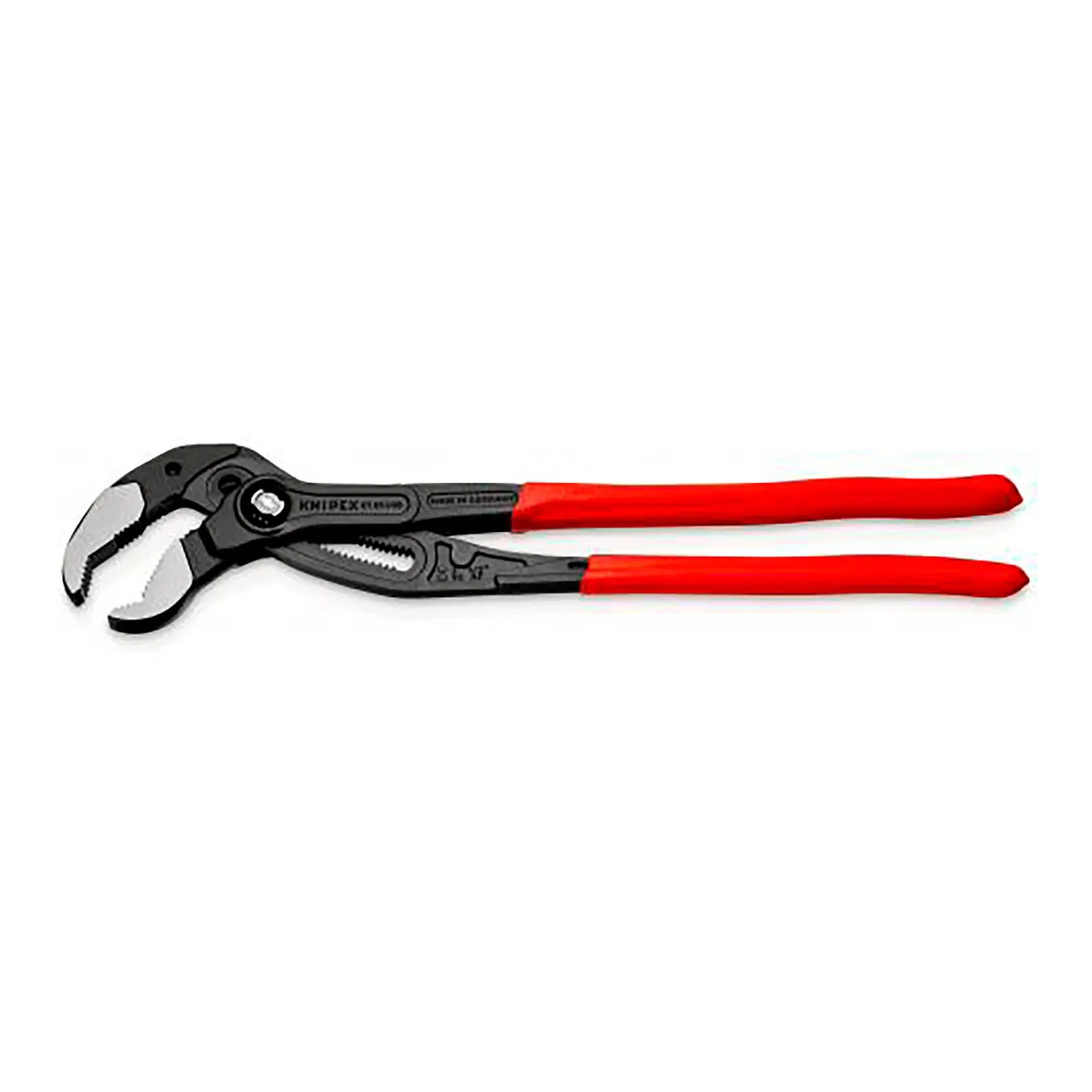 16-inch water pump pliers with polished head and red plastic-coated handles